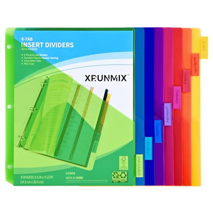 Eco-Friendly 8-Tab Binder Dividers - Index Pockets Divider for for Daily Use