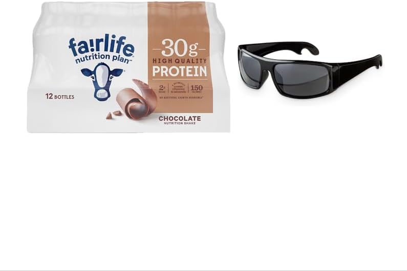Fairlife Chocolate Protein Shake– Ready-to-Drink Nutrition Shake for Workout Recovery or Meal Replacement (30g – 11.5 fl oz, Pack of 12) + 1 Pair Of Sporty Sunglasses Can Opener (PACKAGING MAY VARY)