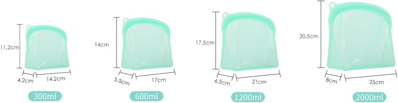 Reusable Silicone Food Storage Bags (Set of 4) - Leakproof Airtight Stand Up Bags for Freezer & Microwave - BPA Free Eco-Friendly Ziplock Bags for Meal Prep, Snacks & Fruit Storage