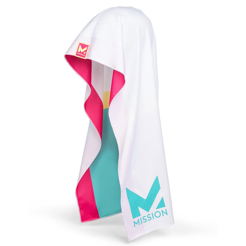 MISSION Reversible Cooling Hoodie Towel- Hood Towel, Cools Instantly When Wet, UPF 50 Sun Protection, Contours Your Head to Stay in Place, Great for Sports, Fitness, Gym (Pink Mint)