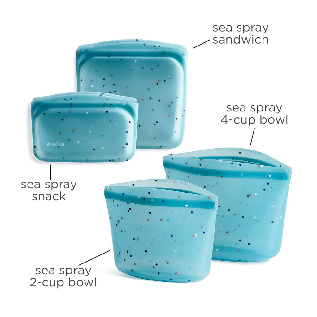 Stasher Silicone Reusable Food Storage Bags, 4-Pack, Reusable Freezer Bags, Microwave, Dishwasher, Oven Safe, Sous Vide, Premium Lunch Containers, Eco Friendly, Food-safe Silicone Snack Bag, Clear