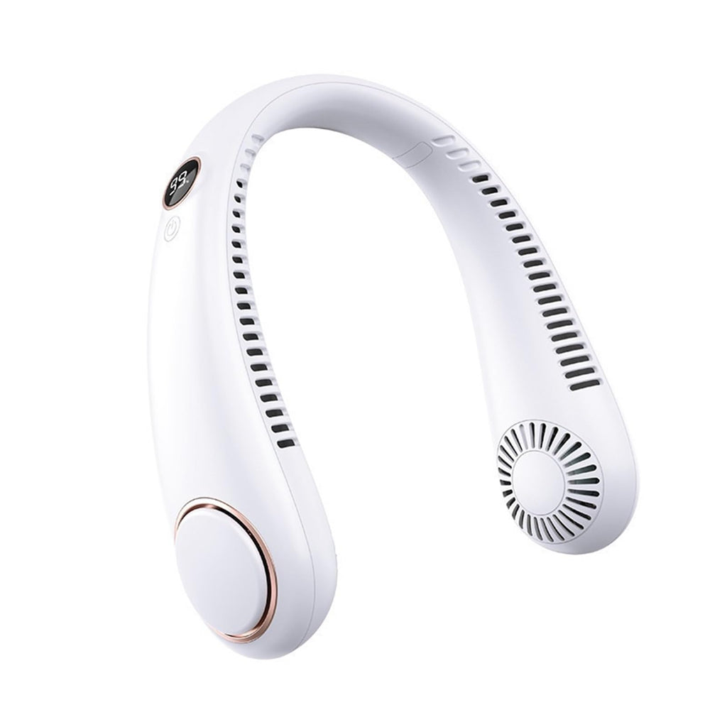 Leafless hanging neck fan USB charging outdoor digital display silent portable 5-speed soft rubber small turbine super