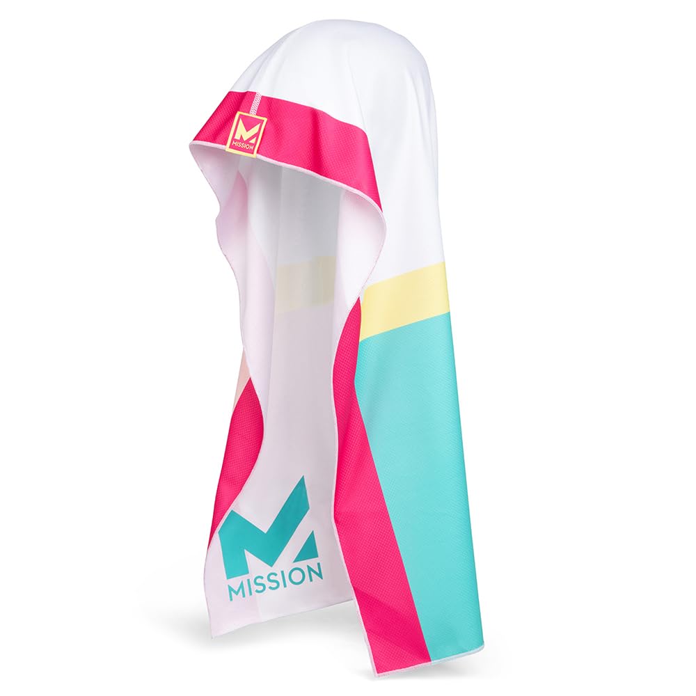 MISSION Reversible Cooling Hoodie Towel- Hood Towel, Cools Instantly When Wet, UPF 50 Sun Protection, Contours Your Head to Stay in Place, Great for Sports, Fitness, Gym (Pink Mint)