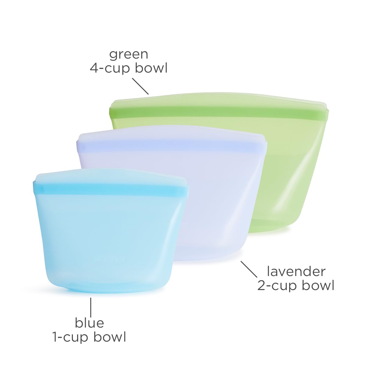 Stasher Silicone Reusable Storage Bags, 3-Pack Bowls, Reusable Freezer Bags, Microwave, Dishwasher, Oven Safe, Sous Vide, Premium Lunch Containers, Eco Friendly, Food Storage Bag, Snack Bag, Clear | Reusable Food Bags