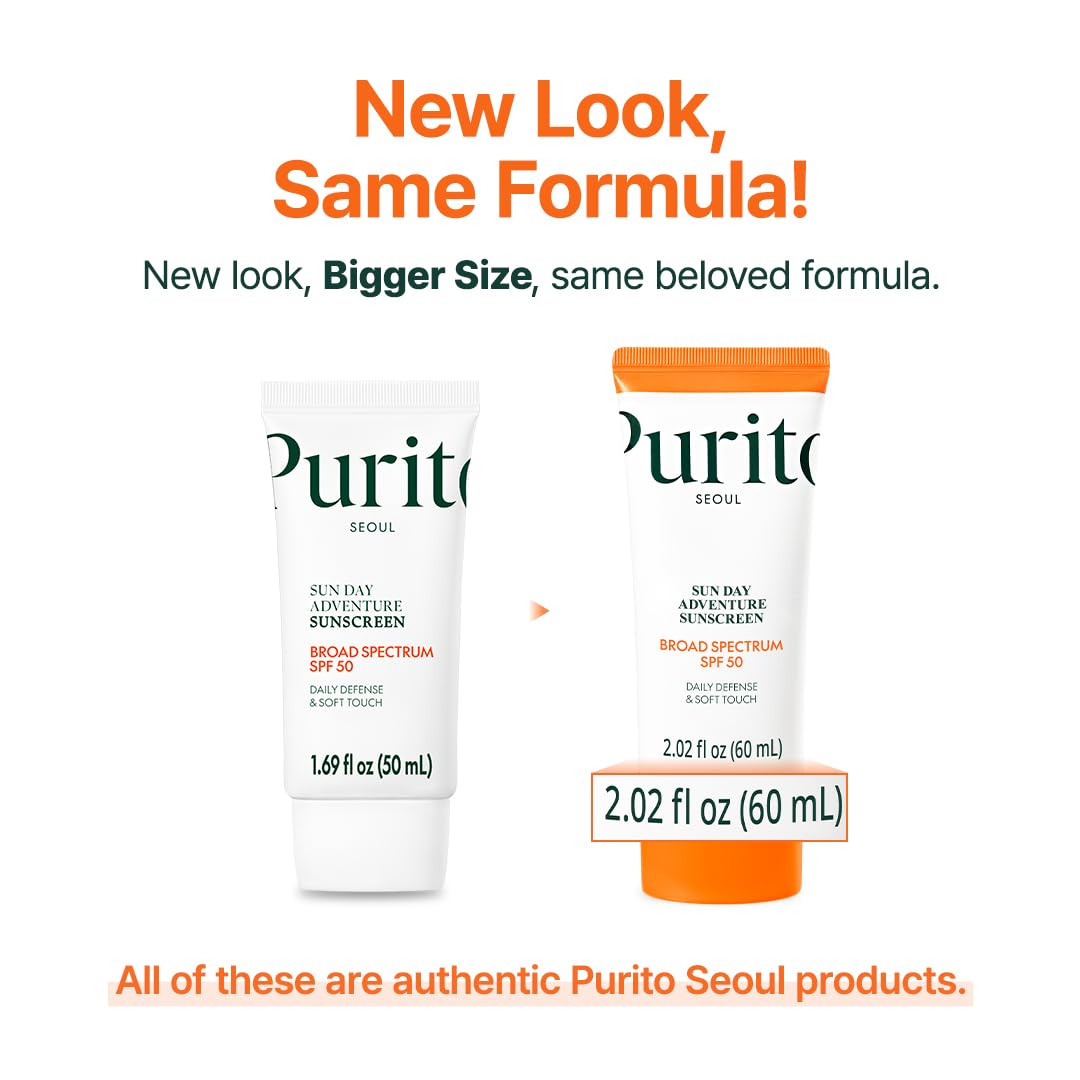 PURITO Korean Sunscreen SPF 50 | Lightest Texture, No White Cast, Broad Spectrum UVA/UVB | Oil-Free, Vegan, For All Skin Types | Daily Lightweight Sun Protection, Korean Skincare, 60mL 2.02 fl.oz