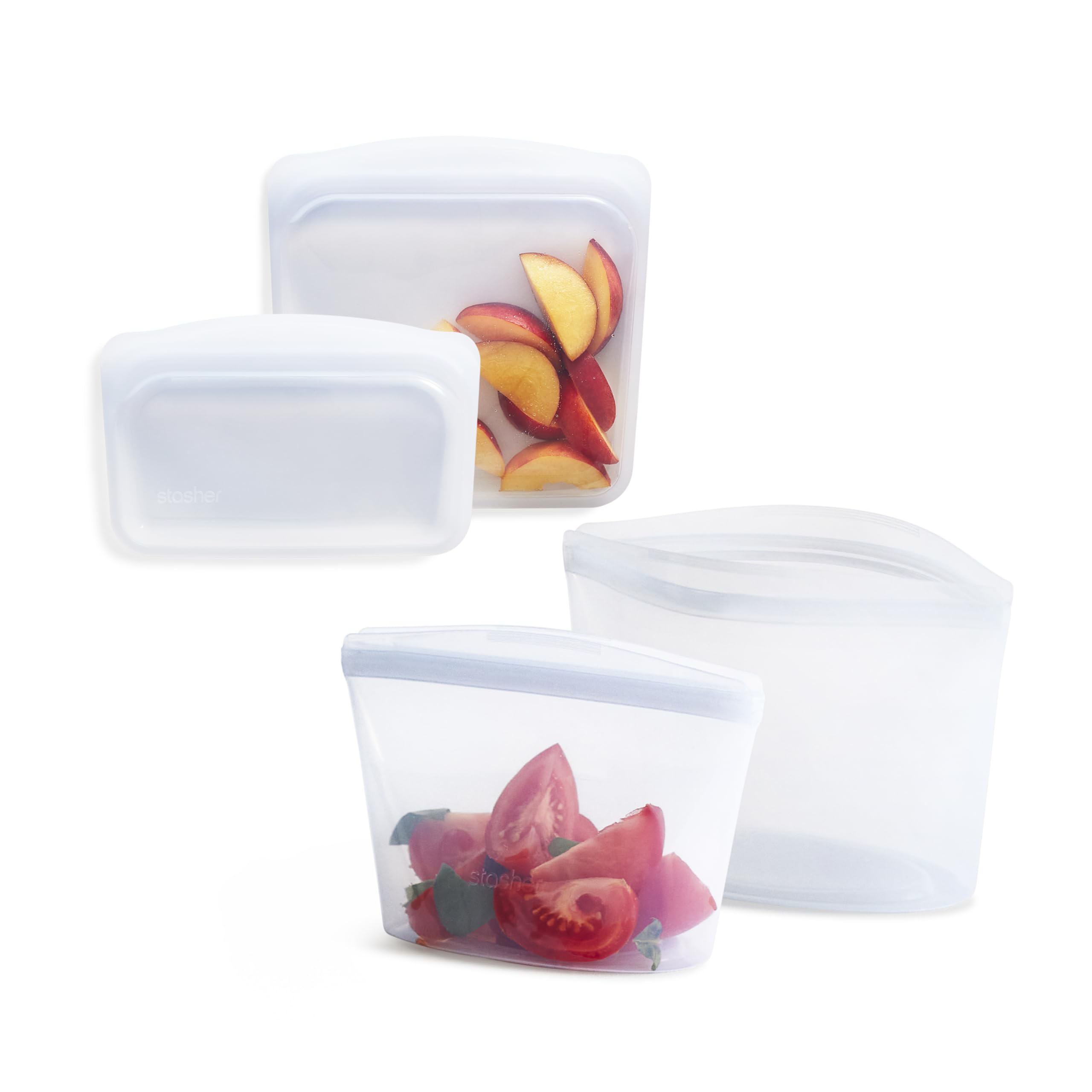 Stasher Silicone Reusable Food Storage Bags, 4-Pack, Reusable Freezer Bags, Microwave, Dishwasher, Oven Safe, Sous Vide, Premium Lunch Containers, Eco Friendly, Food-safe Silicone Snack Bag, Clear