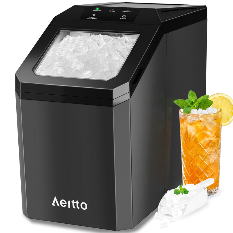 Aeitto Nugget Ice Maker Countertop, 55lbs/Day, Large Capacity Chewable Ice Maker, Rapid Ice Release in 5 Mins, Self-Cleaning with Stainless Steel Housing Ice Machine for Home Office and Party, Silver