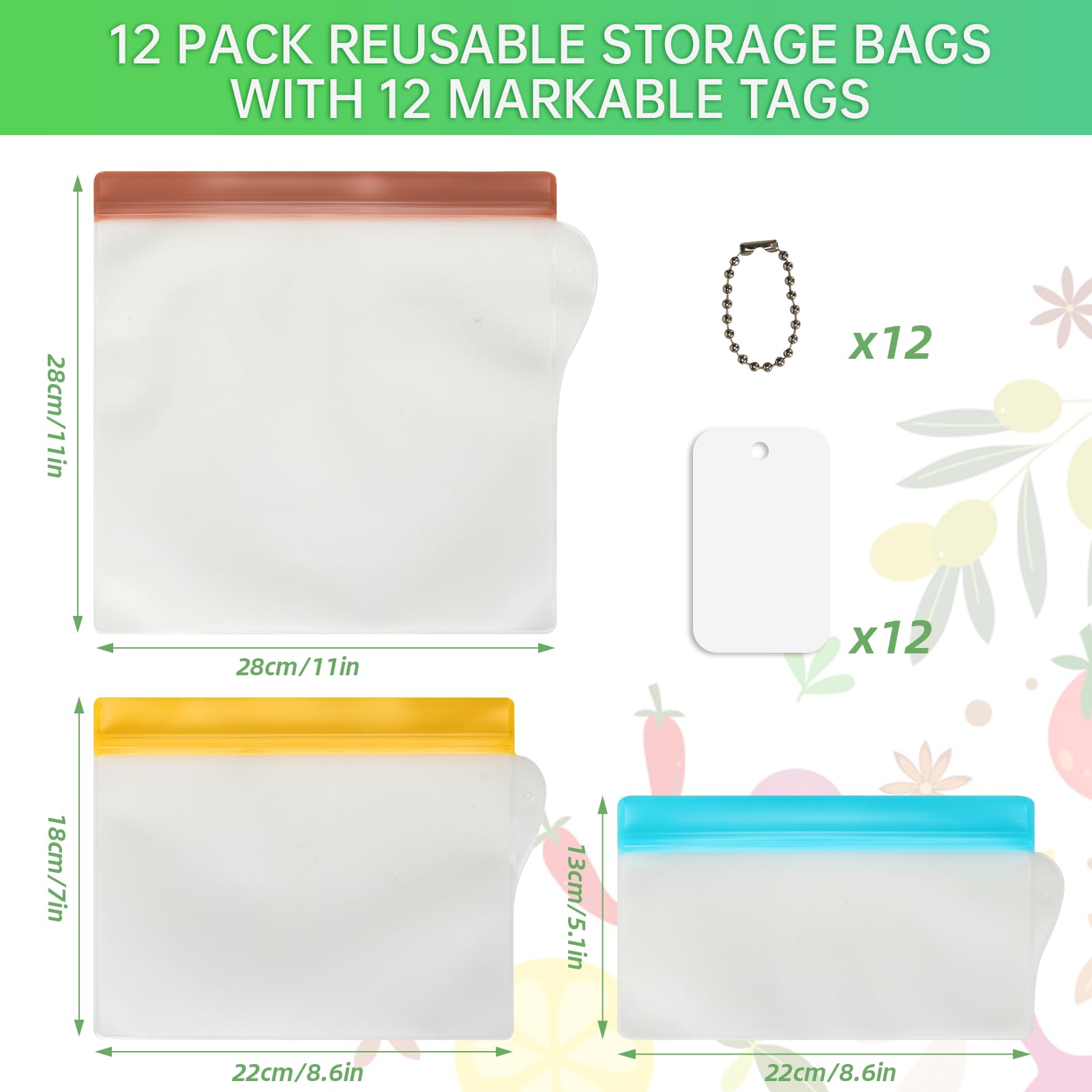 RLAVBL 1/2 Gallon Freezer Bags Reusable Food Storage Bags for Vegetable, Liquid, Snack, Meat, Sandwich, 10.2x7.87 Inch, 10 Pack