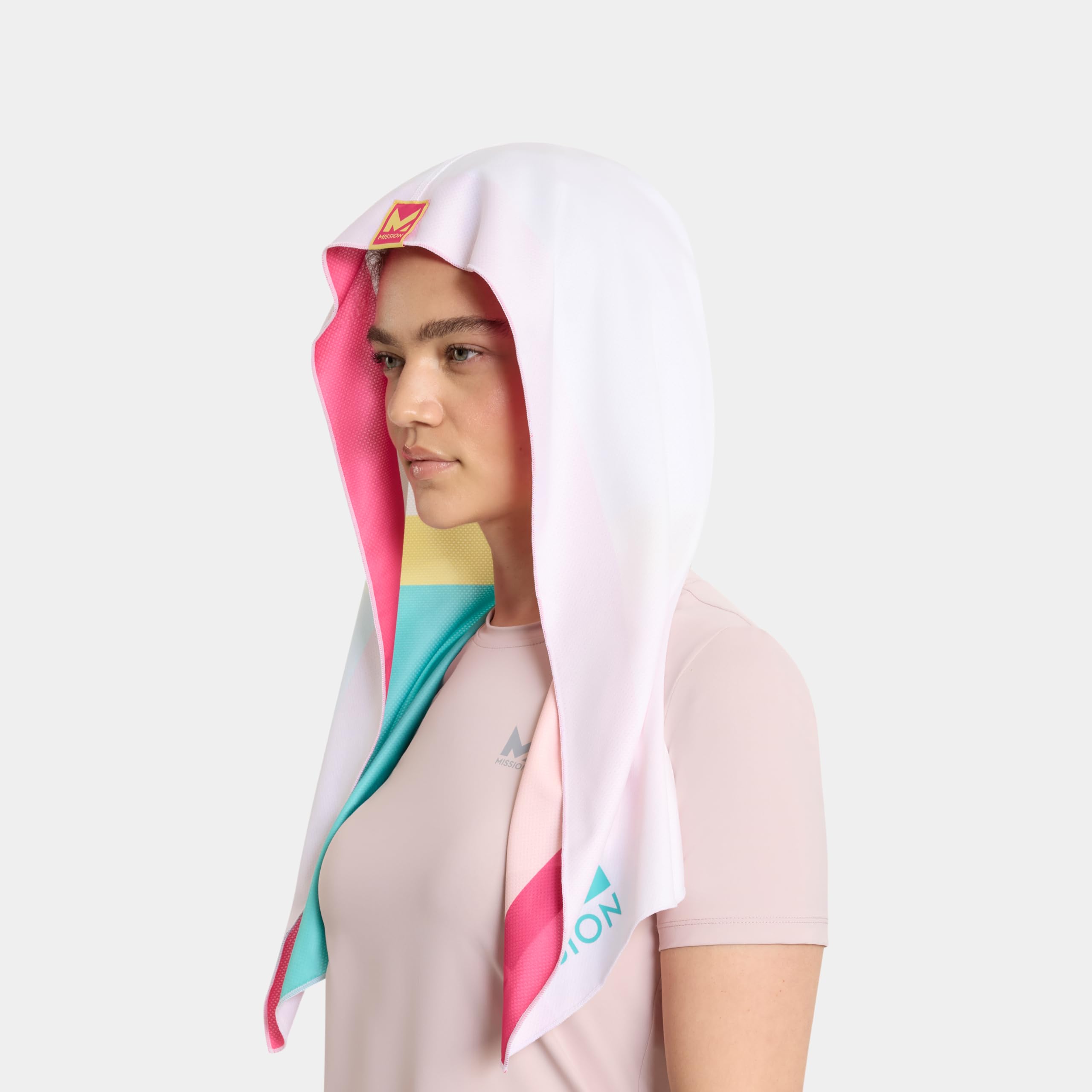 MISSION Reversible Cooling Hoodie Towel- Hood Towel, Cools Instantly When Wet, UPF 50 Sun Protection, Contours Your Head to Stay in Place, Great for Sports, Fitness, Gym (Pink Mint)