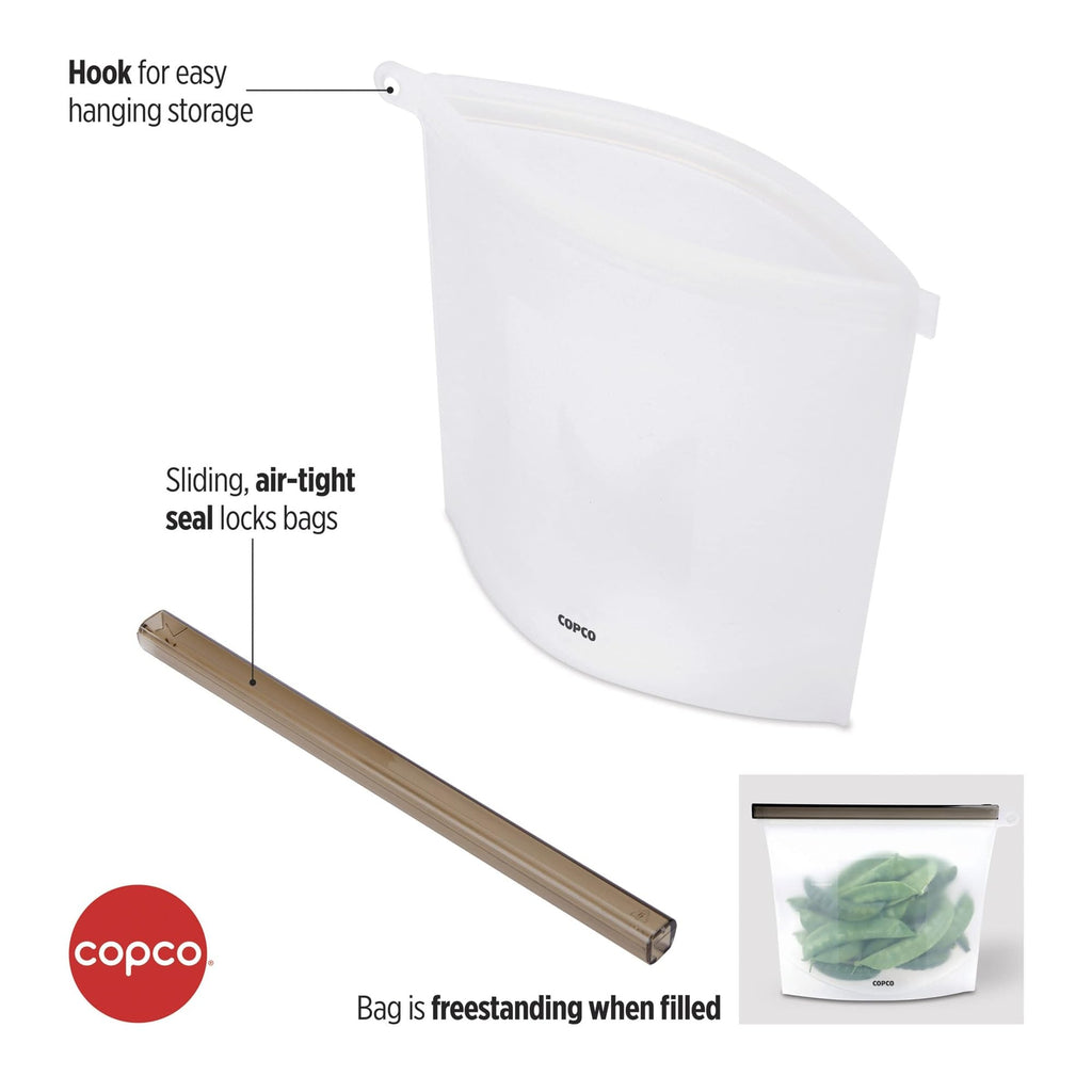 Copco Silicone Food Grade Reusable Storage Bag, Clear (Medium), Reduce Single-Use Plastic, Air-Tight, Leakproof, Dishwasher-Safe, Eco-friendly, 33.8 Ounce, Clear