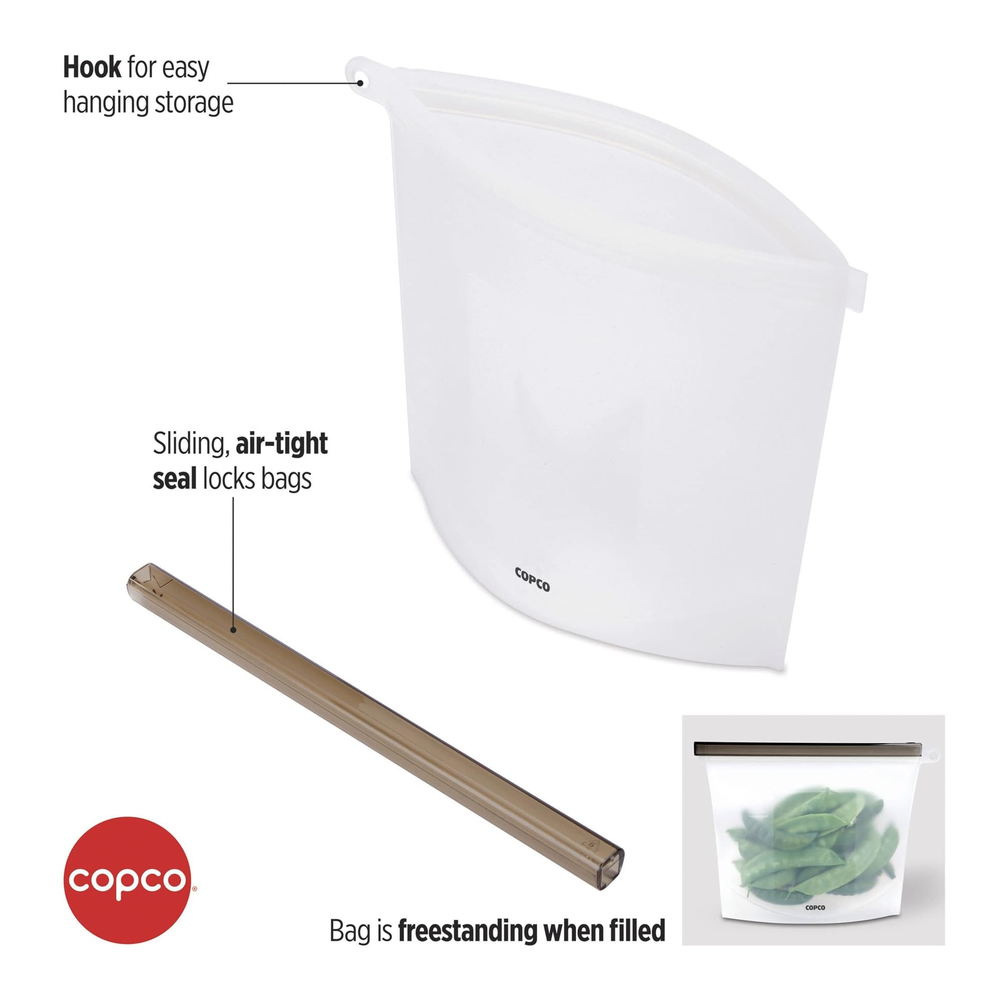 Copco Silicone Food Grade Reusable Storage Bag, Clear (Medium), Reduce Single-Use Plastic, Air-Tight, Leakproof, Dishwasher-Safe, Eco-friendly, 33.8 Ounce, Clear