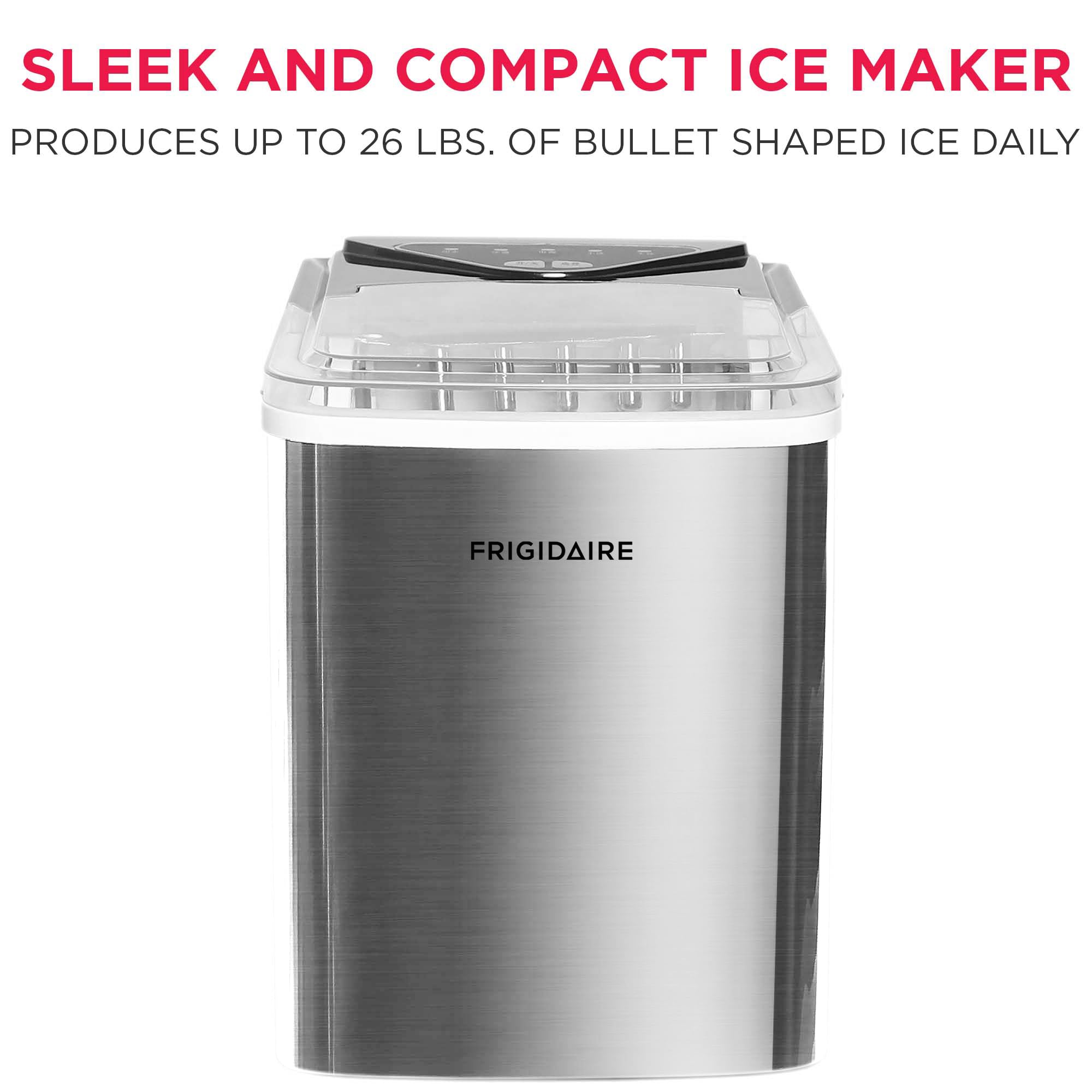 Frigidaire EFIC123-SSBLACK Compact Countertop Ice Maker, 26lbs of Ice per Day, Black Stainless