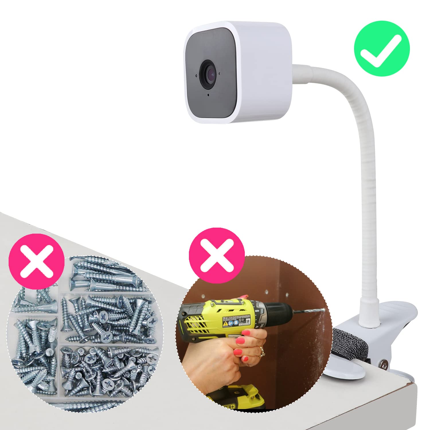 iTODOS 2 Pack Flexible Clip Clamp Mount - Compatible with Blink Mini, Outdoor (3rd Gen) XT3, XT, XT2, Indoor - 8 Inch Flexible Gooseneck Arm - Attach Camera Anywhere