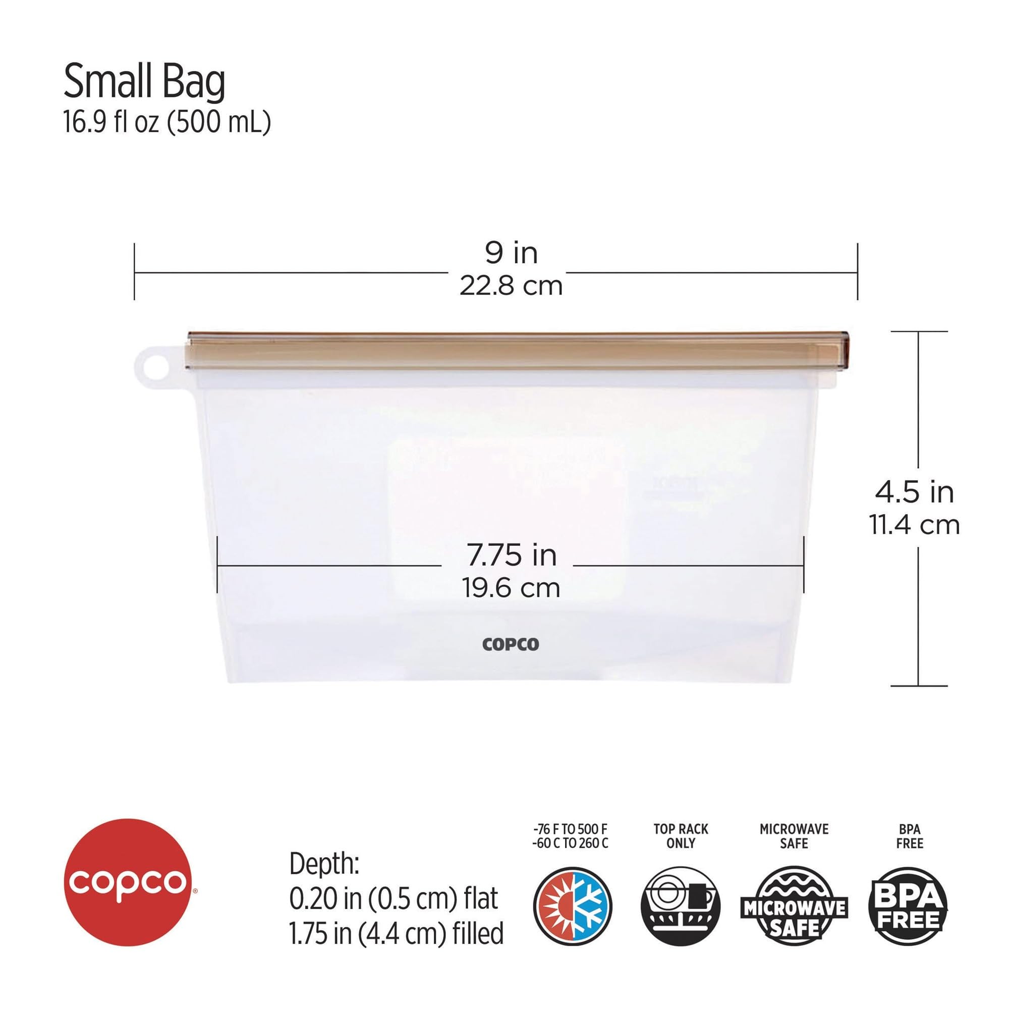 Copco Silicone Food Grade Reusable Storage Bag, Clear (Medium), Reduce Single-Use Plastic, Air-Tight, Leakproof, Dishwasher-Safe, Eco-friendly, 33.8 Ounce, Clear