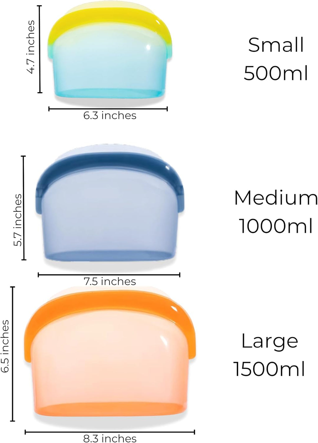 Reusable Silicone Food Storage Bags (3-Pack) | Stand-Up Wide Bottom Leakproof Silicone Freezer Bags | BPA-Free Microwave & Dishwasher Safe | Eco-Friendly Airtight Snack & Meal Prep Bags