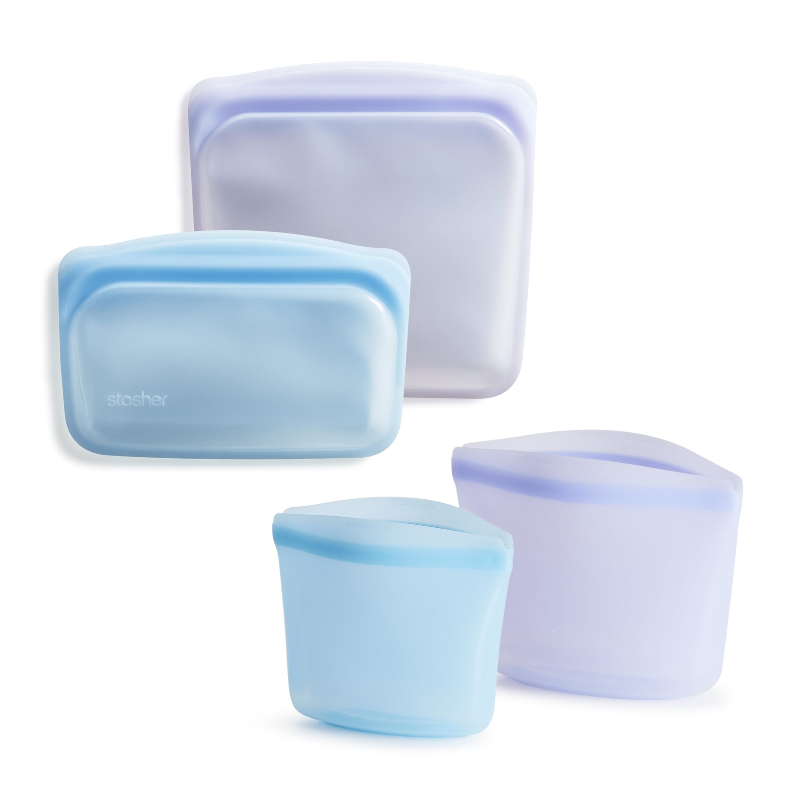 Stasher Silicone Reusable Food Storage Bags, 4-Pack, Reusable Freezer Bags, Microwave, Dishwasher, Oven Safe, Sous Vide, Premium Lunch Containers, Eco Friendly, Food-safe Silicone Snack Bag, Clear