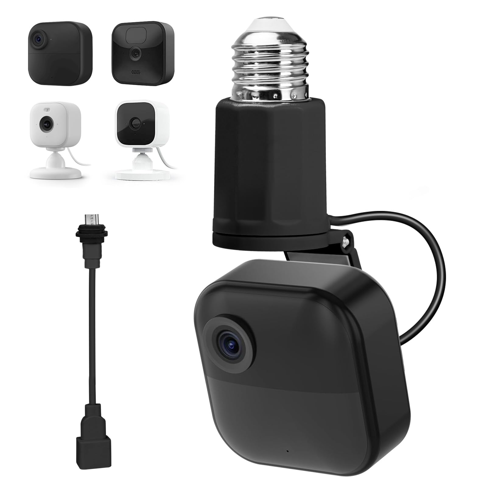 Adjustable Lamp Socket Mount for Blink Outdoor 4 (4th Gen), Blink Outdoor (3rd Gen), Blink Mini/Blink Mini 2, Light Bulb Mount for Standard E26/E27 Bulb Holder, Easy Installation Without Tools - Black