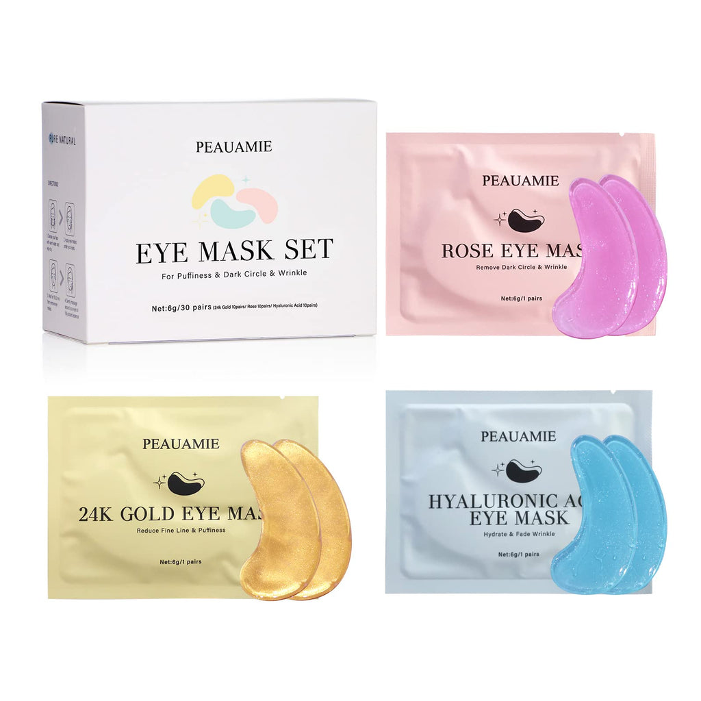 PEAUAMIE Under Eye Patches Collagen and Peptide Eye Mask for Dark Circles and Puffiness,Face Mask Skin Care Products 30 Pairs