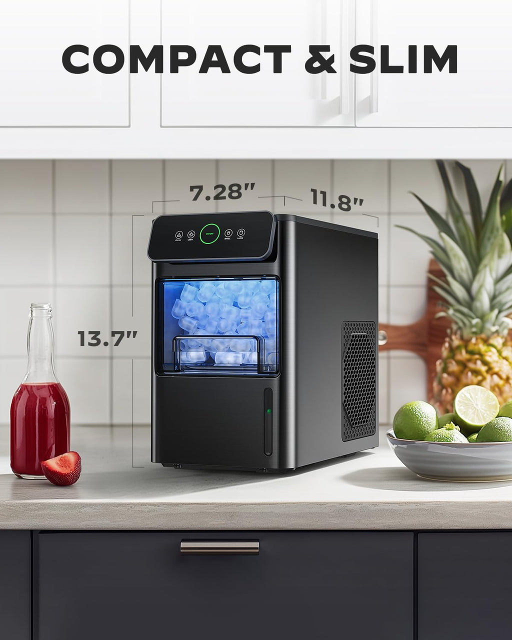 Silonn Ice Maker Countertop, Portable Ice Machine with Carry Handle, Self-Cleaning Ice Makers with Basket and Scoop, 9 Cubes in 6 Mins, 26 lbs per Day, Ideal for Home, Kitchen, Camping, RV