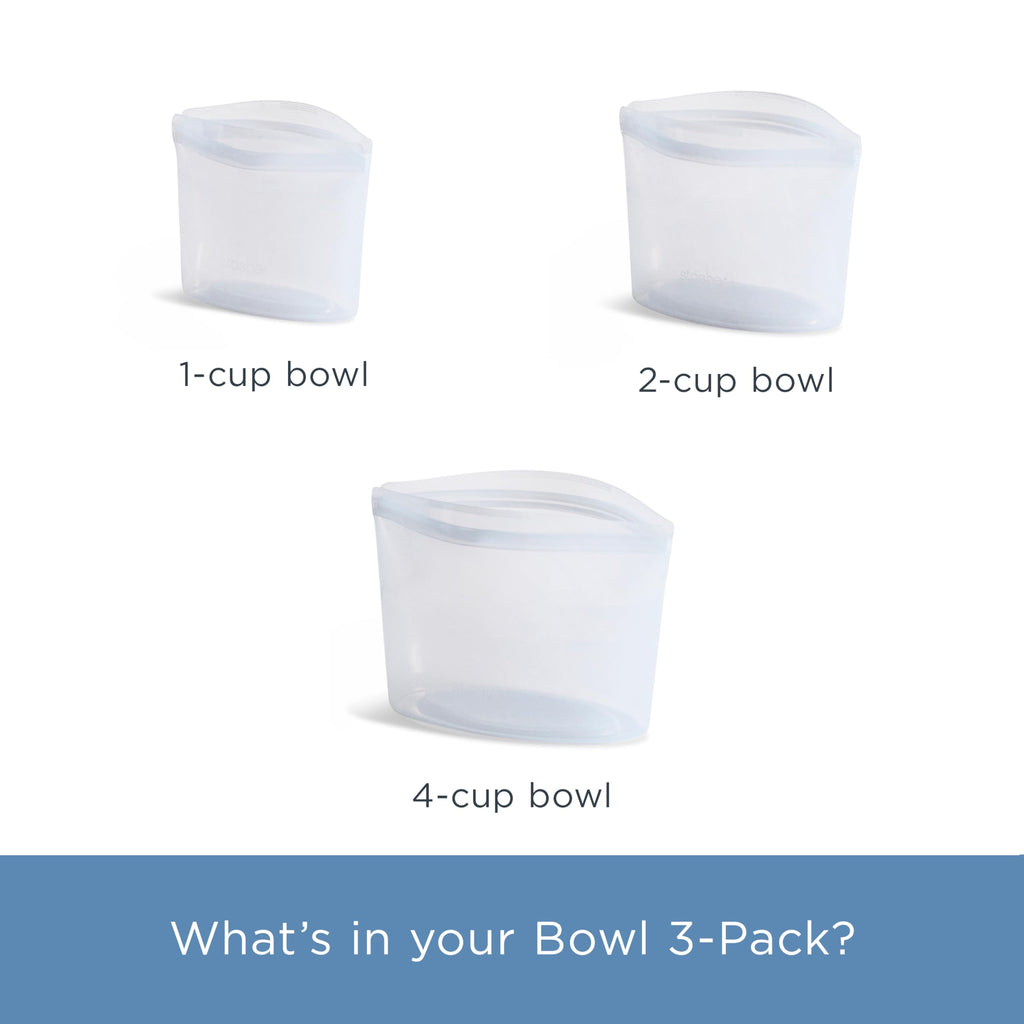 Stasher Silicone Reusable Storage Bags, 3-Pack Bowls, Reusable Freezer Bags, Microwave, Dishwasher, Oven Safe, Sous Vide, Premium Lunch Containers, Eco Friendly, Food Storage Bag, Snack Bag, Clear | Reusable Food Bags