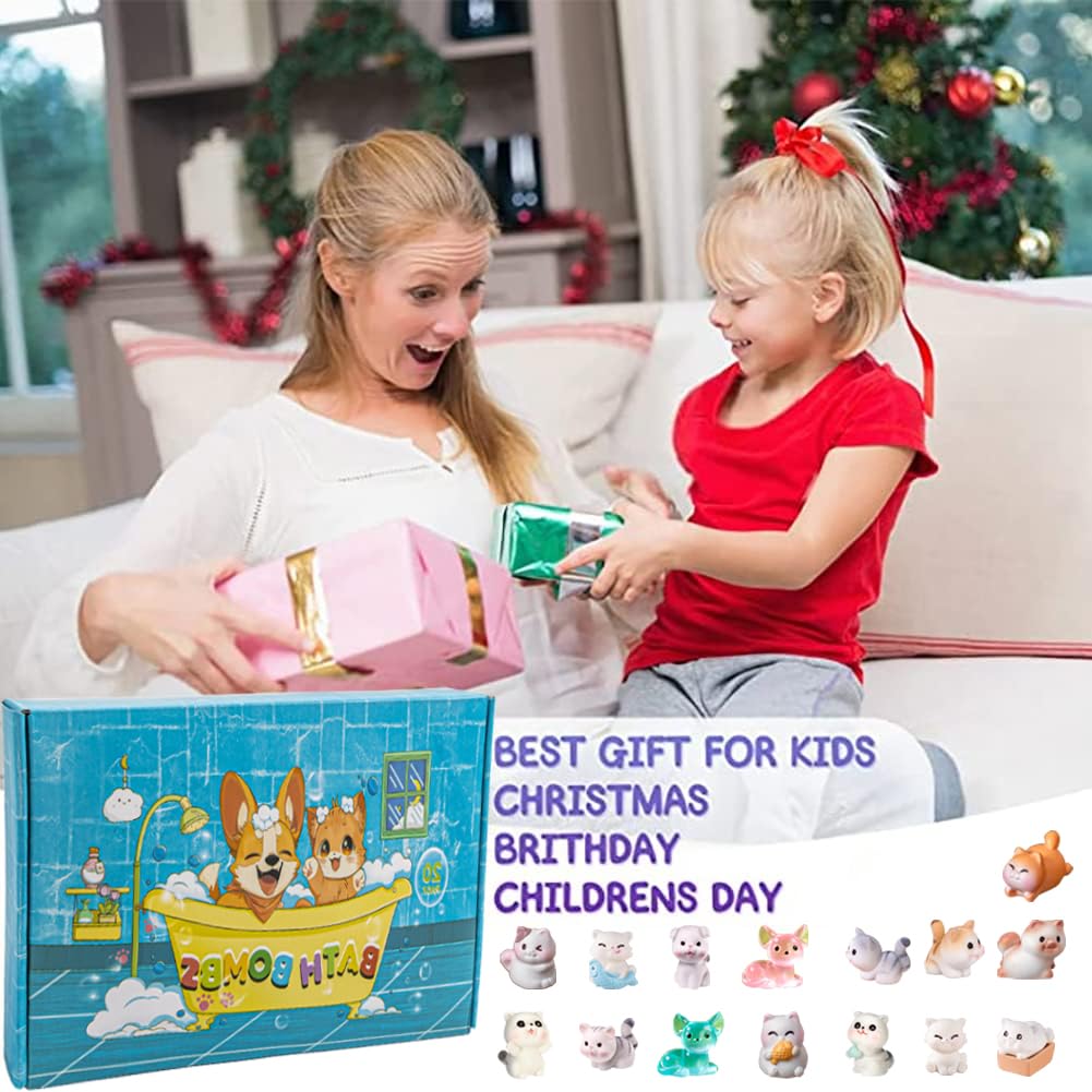 Kids Bath Bombs with Surprise Inside, 20 Pack Bring Dog and cat Toys Gift Set, Natural Organic Bubble Bath Foam Bath