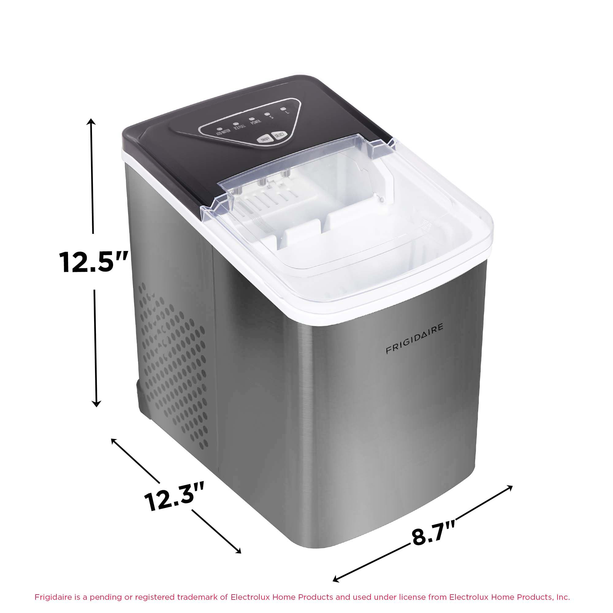 Frigidaire EFIC123-SSBLACK Compact Countertop Ice Maker, 26lbs of Ice per Day, Black Stainless