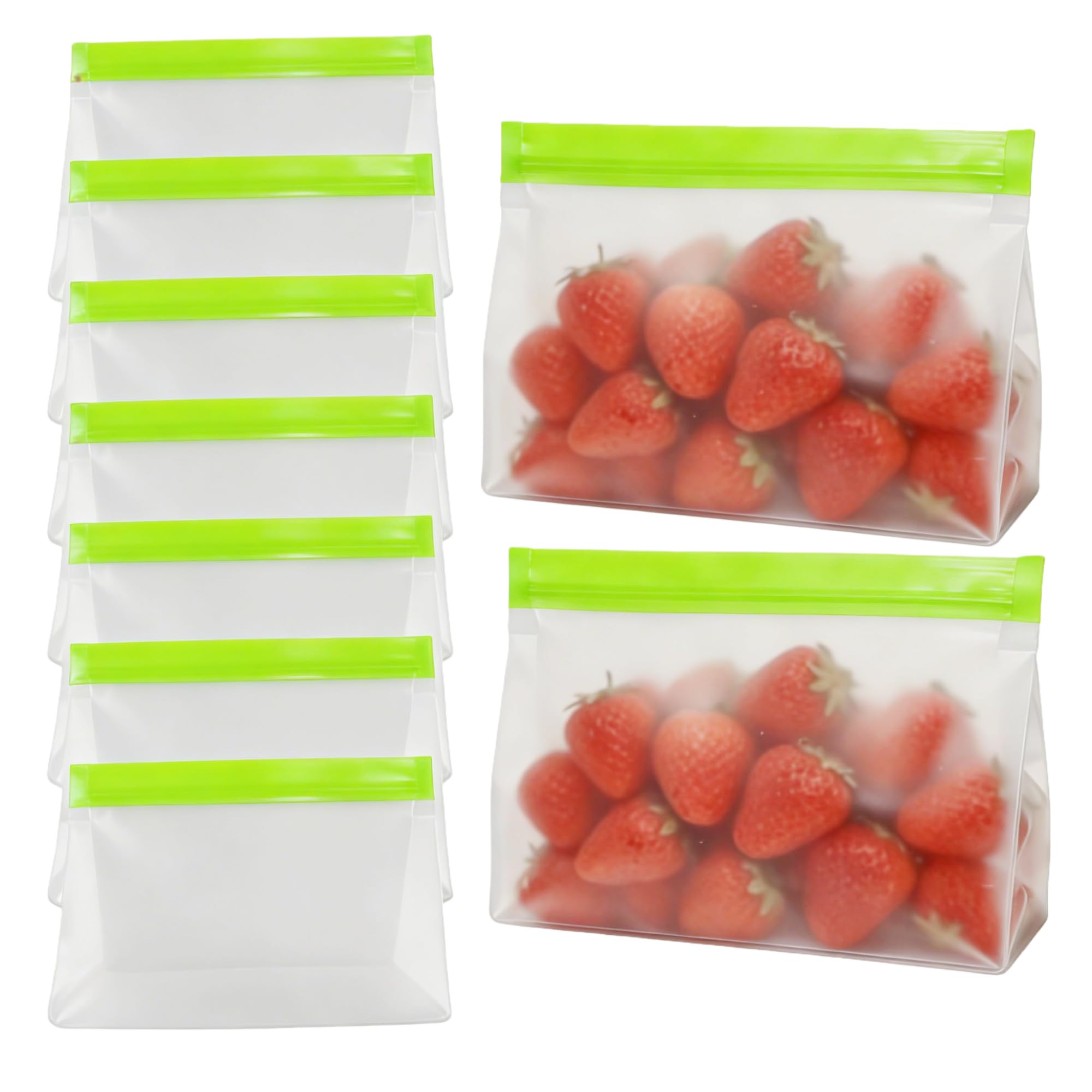PABCK 9 Pcs Reusable Silicone Produce Freezer Bags Self Seal Green 3S+3M+3L | Stand Up Freezer Food Storage Bags Leakproof Resealable Bag for Sandwich Smell Proof Fridge Organization for Lunch Travel