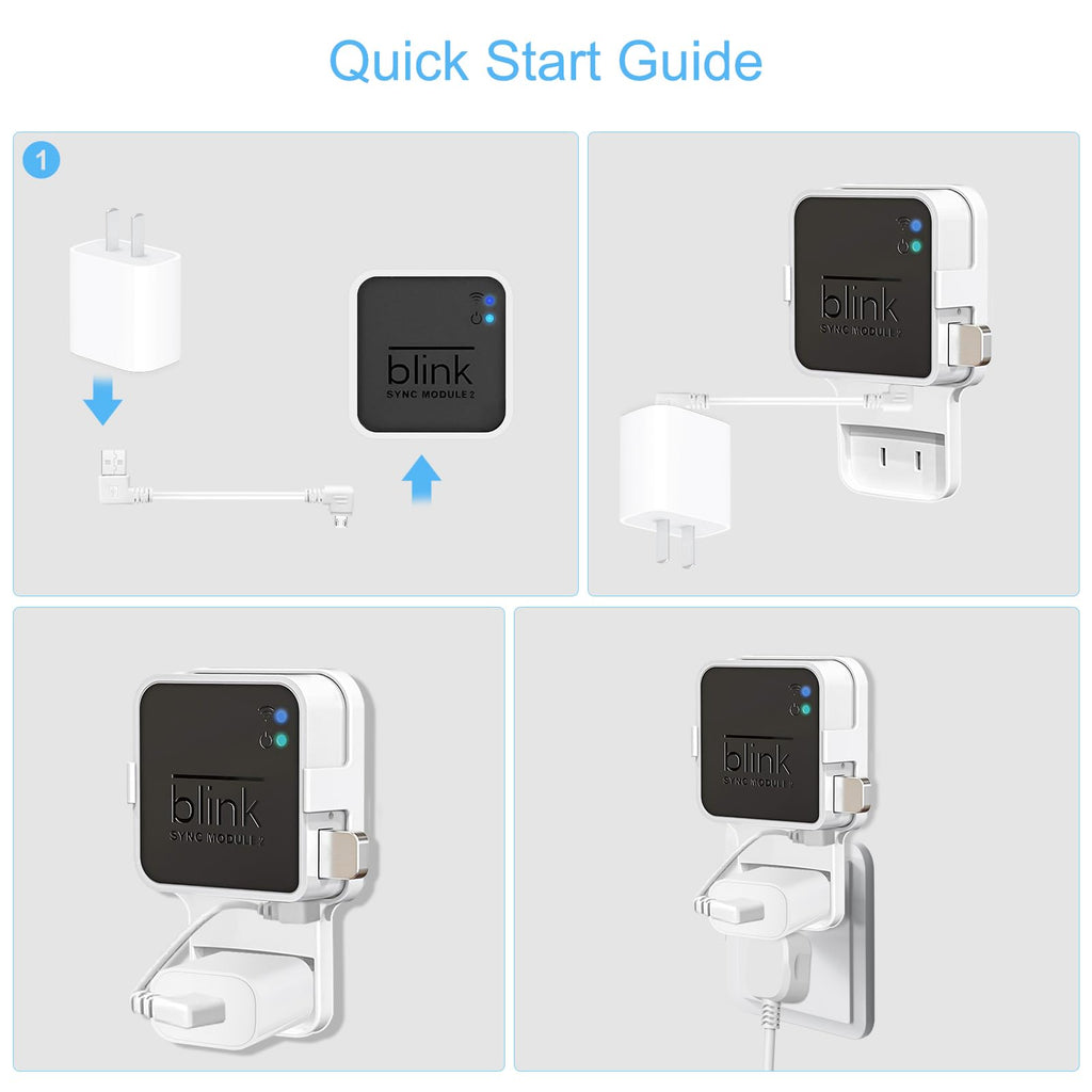 Sync Module 2 Outlet Wall Mount for Blink Doorbell Camera, Window Sensors Accessories,Doorbell Chime Inside House Bracket Holder with Short Cable (1 Wall Holder)