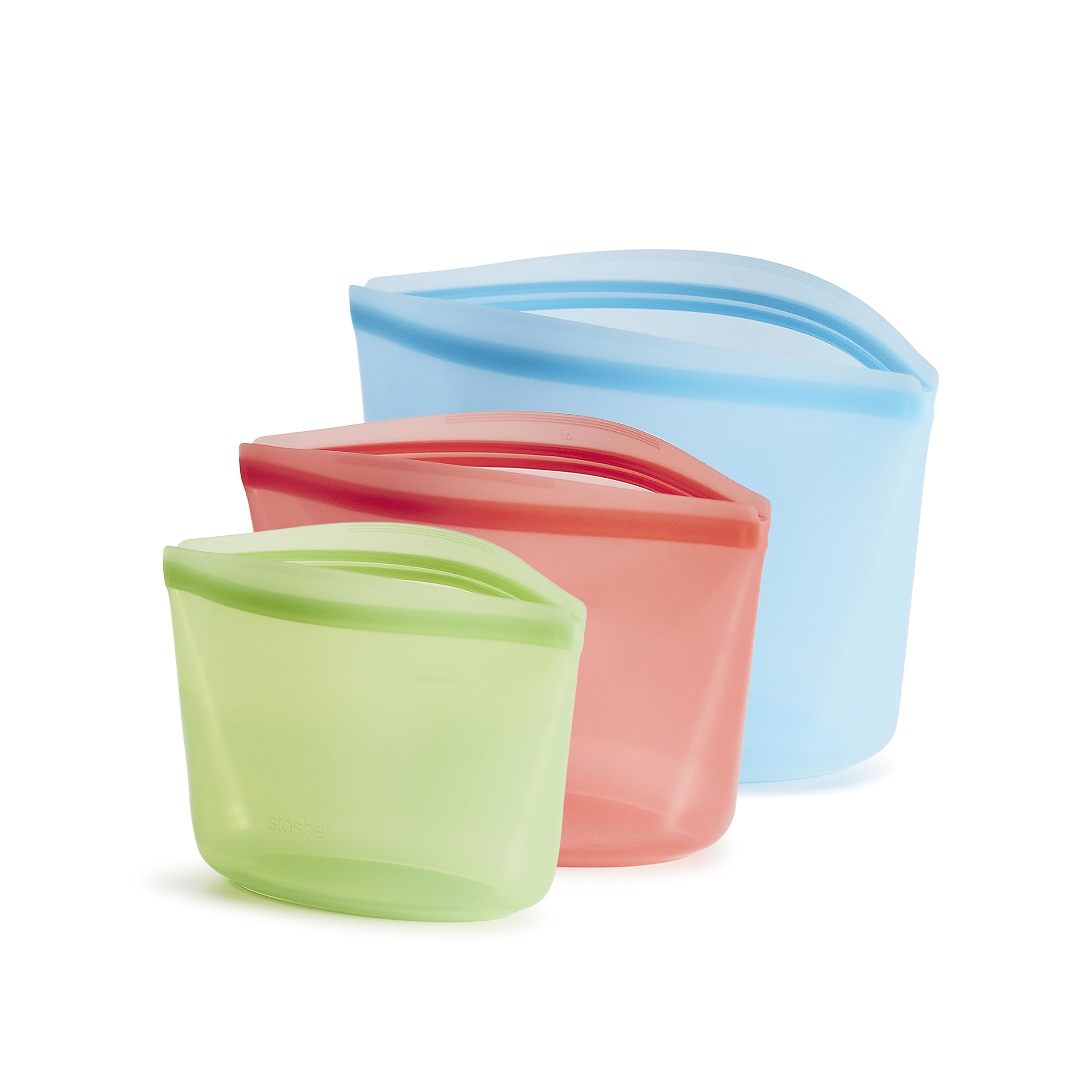Stasher Silicone Reusable Storage Bags, 3-Pack Bowls, Reusable Freezer Bags, Microwave, Dishwasher, Oven Safe, Sous Vide, Premium Lunch Containers, Eco Friendly, Food Storage Bag, Snack Bag, Clear | Reusable Food Bags