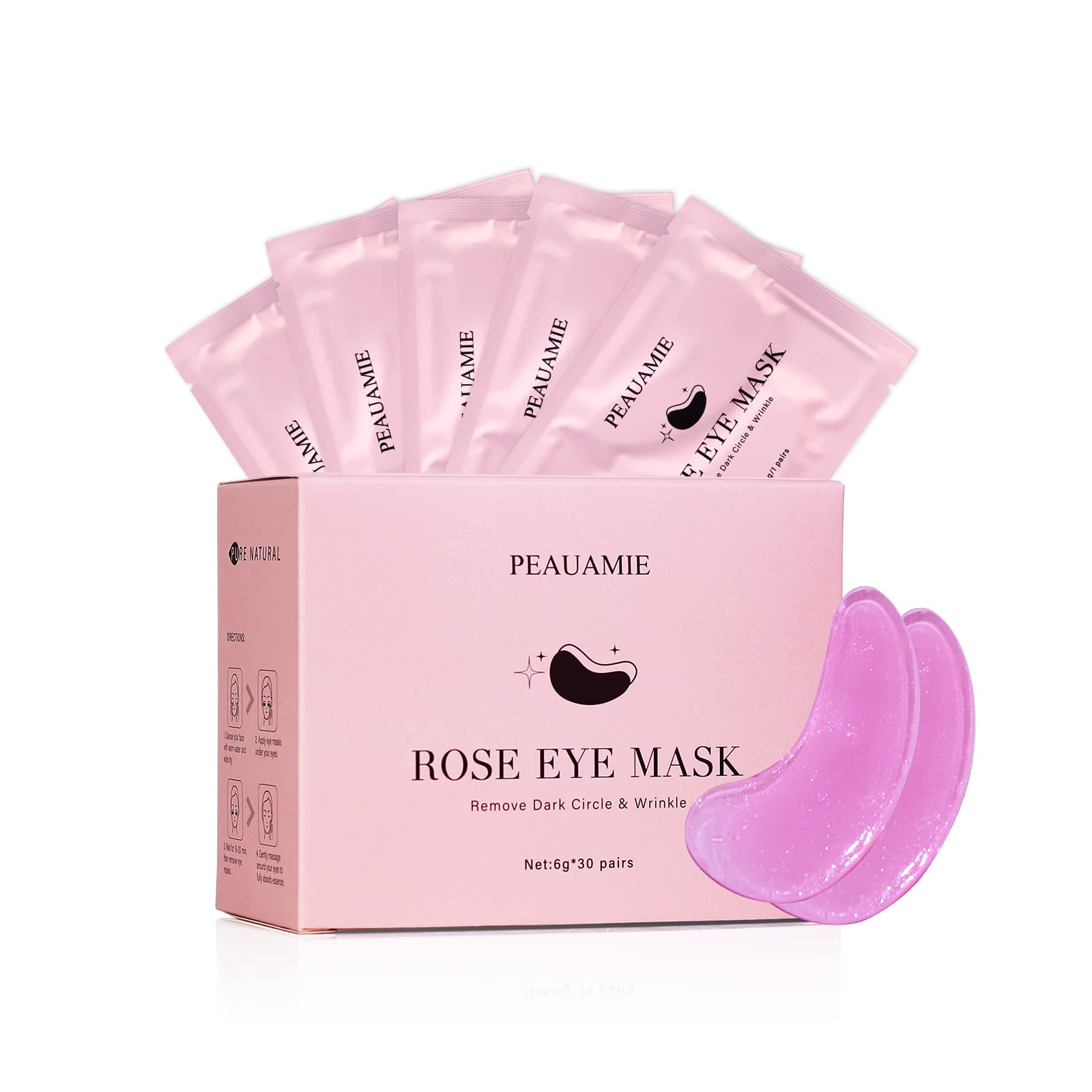 PEAUAMIE Under Eye Patches Collagen and Peptide Eye Mask for Dark Circles and Puffiness,Face Mask Skin Care Products 30 Pairs