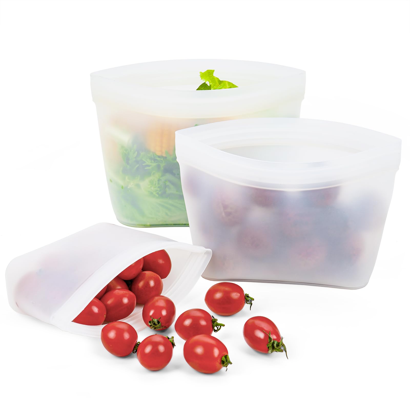 Silicone Bags for Food Storage, Reusable Zip Lock Bags Silicone Food Storage Containers, Freezer Microwave Oven Dishwasher Safe, Plastice BPA-Free 5 Pack (40oz 20oz 12oz 17oz 34oz)