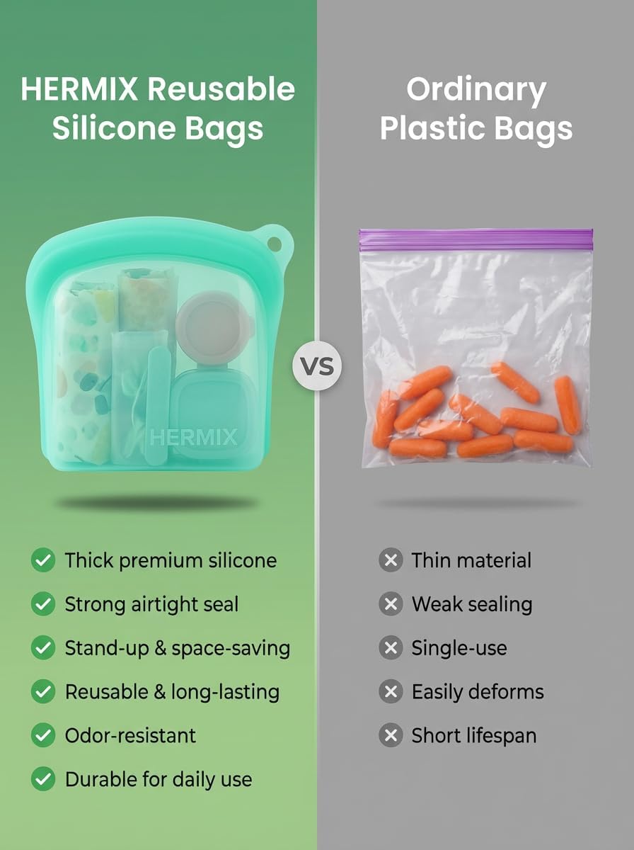 Reusable Silicone Food Storage Bags (Set of 4) - Leakproof Airtight Stand Up Bags for Freezer & Microwave - BPA Free Eco-Friendly Ziplock Bags for Meal Prep, Snacks & Fruit Storage