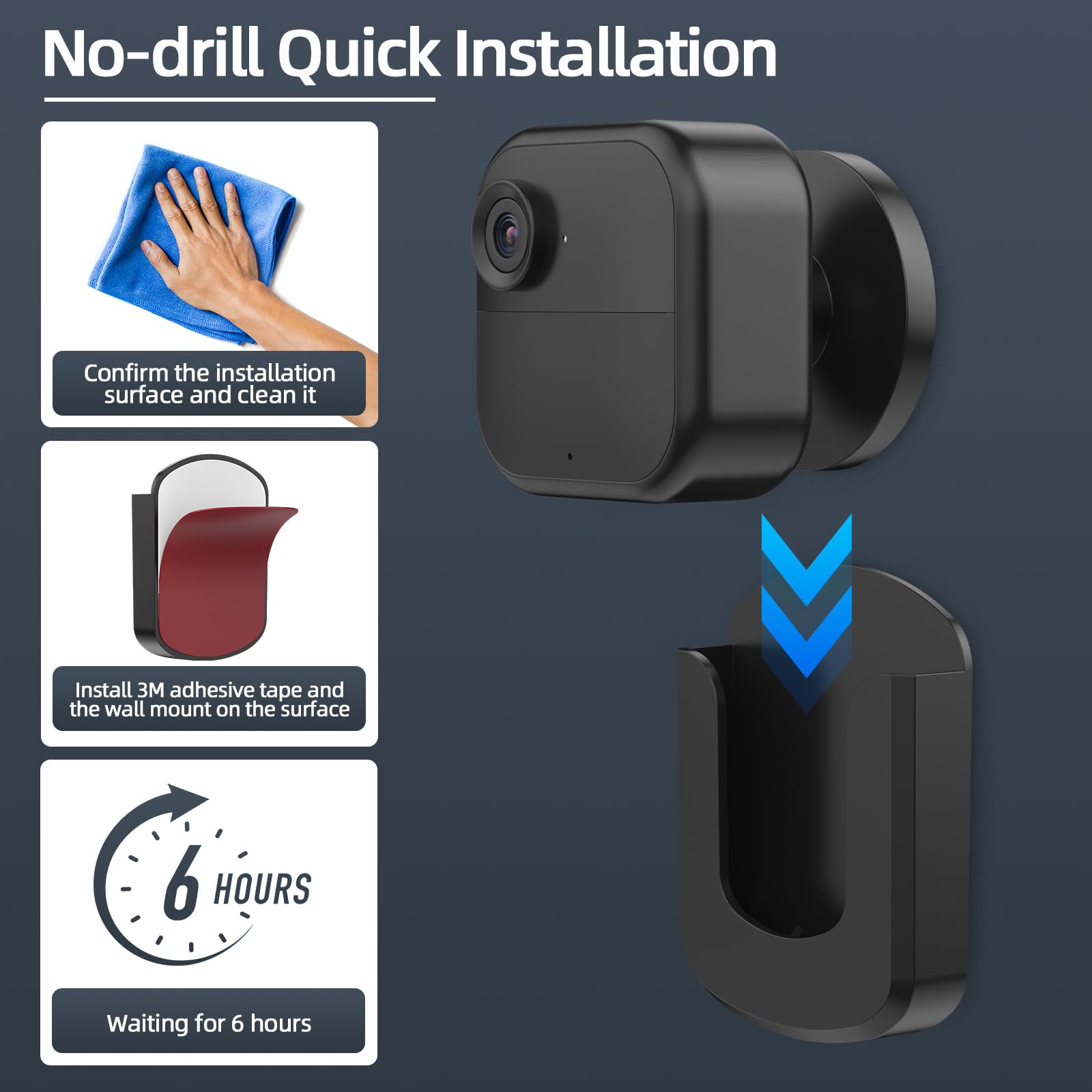 Blink Camera Mount, 3 Pack Adhesive Wall Mount Bracket for Blink Outdoor 4/Indoor/Mini/Mini 2, No Drill, Black