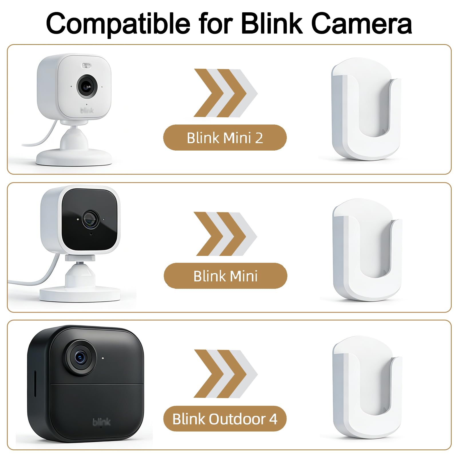 3 Pack Blink Camera Wall Mount Bracket for Blink Outdoor 4 / Outdoor 2K+ / Mini 2 / Mini 2K+ Indoor Cameras, No Drill No Screws, Easy to Install Strong Adhesive Mount for Home Security