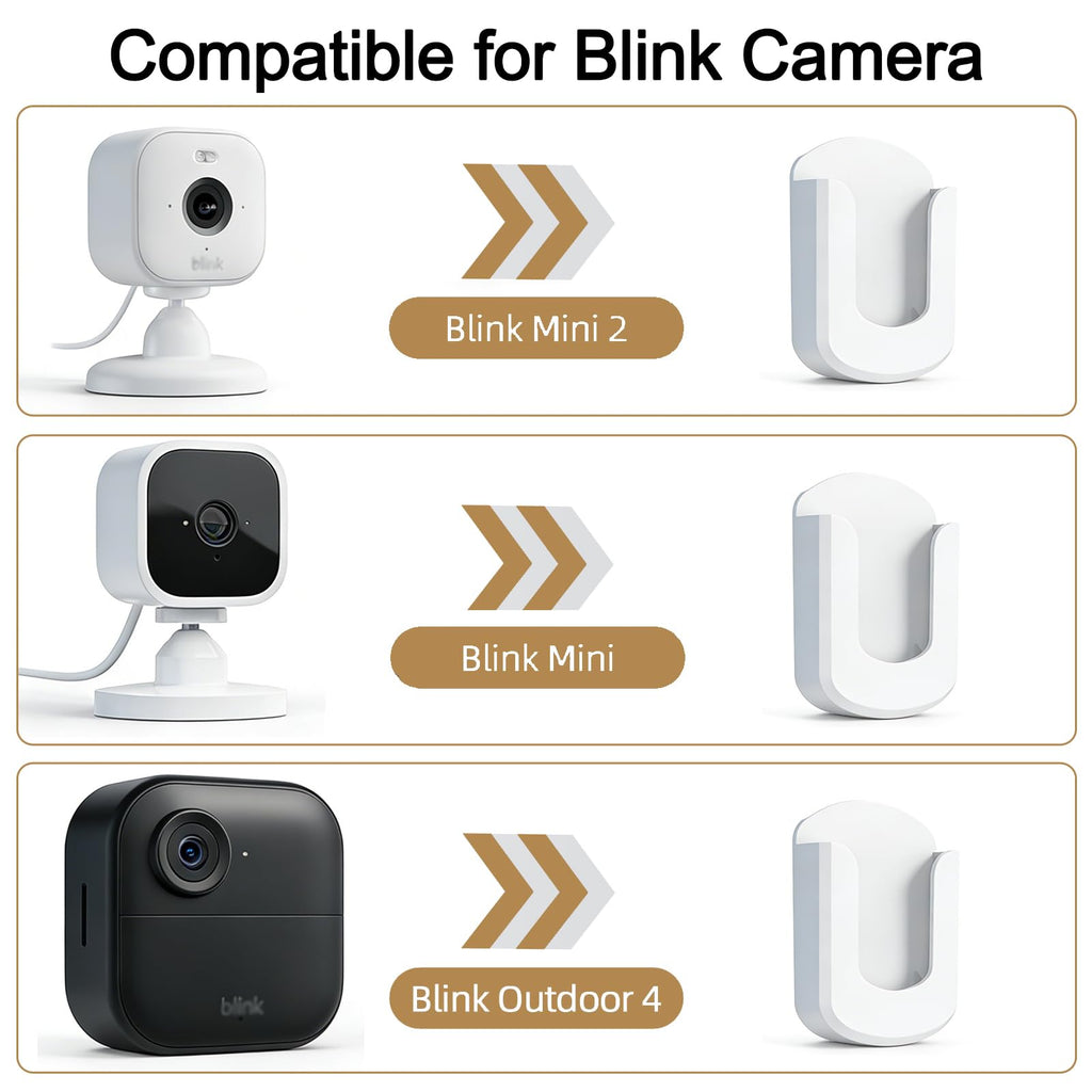 3 Pack Blink Camera Wall Mount Bracket for Blink Outdoor 4 / Outdoor 2K+ / Mini 2 / Mini 2K+ Indoor Cameras, No Drill No Screws, Easy to Install Strong Adhesive Mount for Home Security