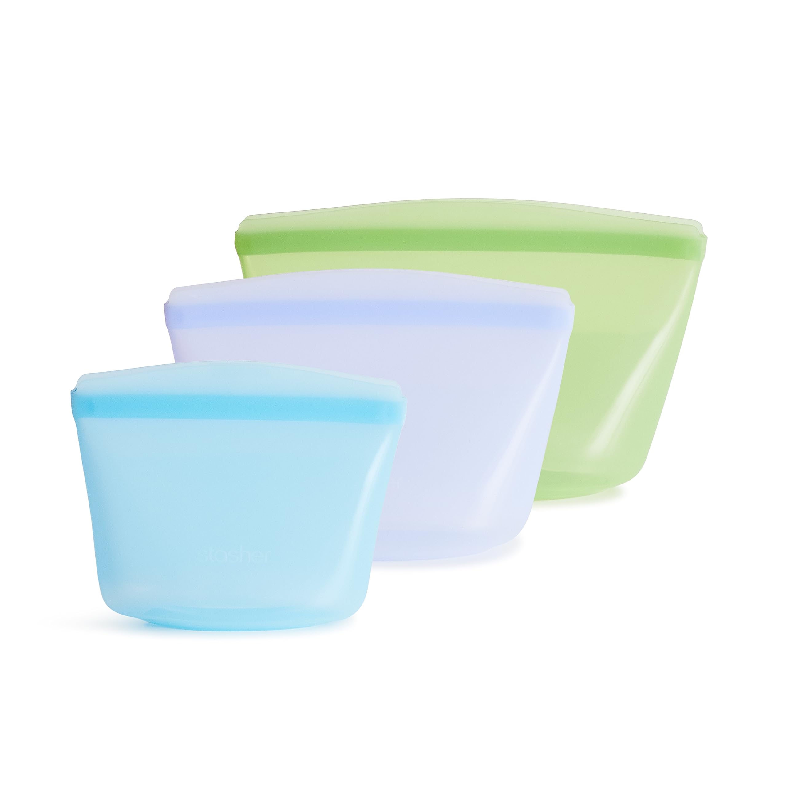 Stasher Silicone Reusable Storage Bags, 3-Pack Bowls, Reusable Freezer Bags, Microwave, Dishwasher, Oven Safe, Sous Vide, Premium Lunch Containers, Eco Friendly, Food Storage Bag, Snack Bag, Clear | Reusable Food Bags