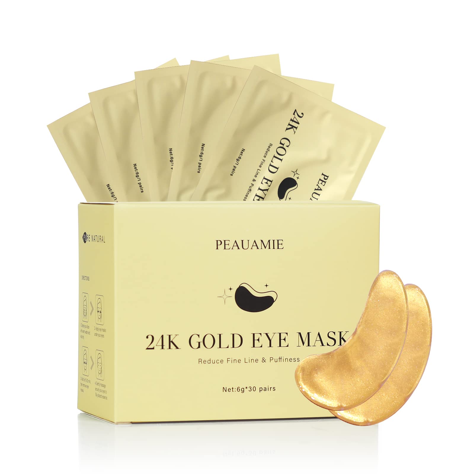 PEAUAMIE Under Eye Patches Collagen and Peptide Eye Mask for Dark Circles and Puffiness,Face Mask Skin Care Products 30 Pairs