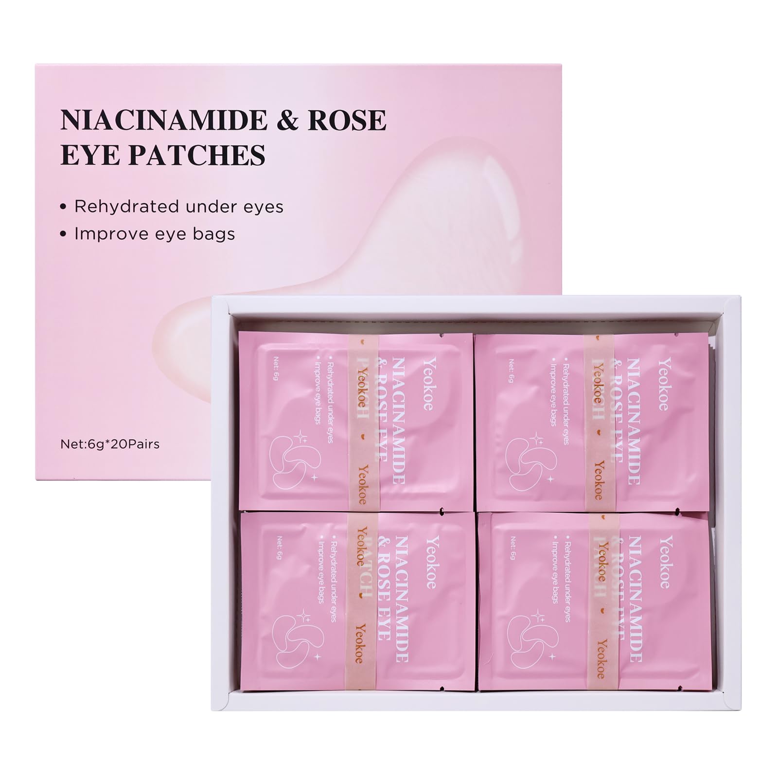 Yeokoe Under Eye Patches for Dark Circles,Eye Mask for Puffy Eyes With Collagen,Retinol,Vitmin C,Hyaluronic Acid and Niacinamide Face Masks Skincare Spa Gifts for Woman 20Pairs