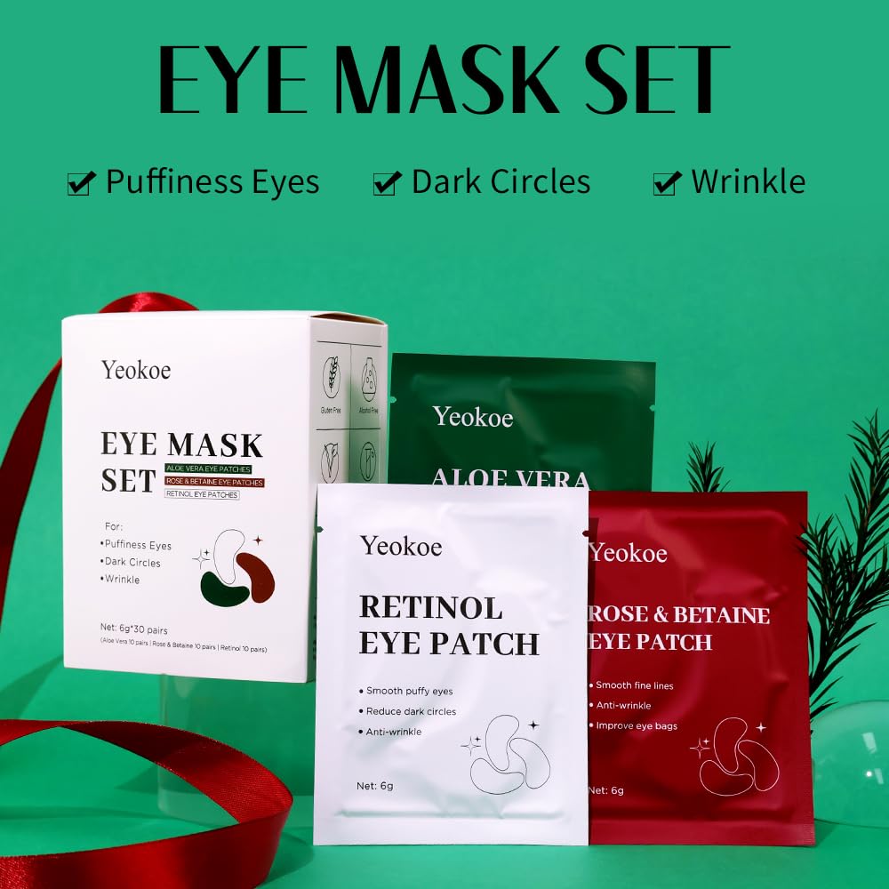 Yeokoe Under Eye Patches for Dark Circles,Eye Mask for Puffy Eyes With Collagen,Retinol,Vitmin C,Hyaluronic Acid and Niacinamide Face Masks Skincare Spa Gifts for Woman 20Pairs