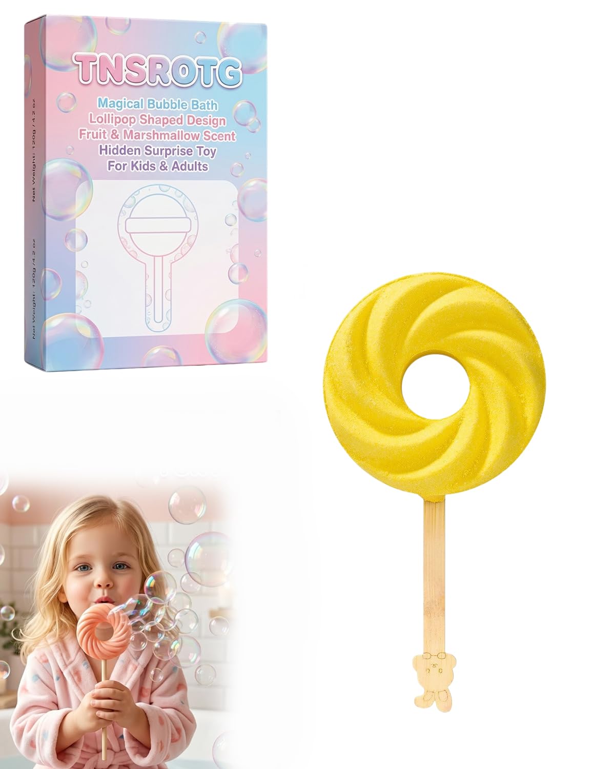 Cute Lollipop Bath Bomb – Colorful Bubble Bath Ball for Fun Baths Time Bubbly Splash Surprise Buddies Foaming Magic Baths Bombs Lollipop Toys Balls Surprise Foam Blow Bubbles Gift Bathroom (2pcs)