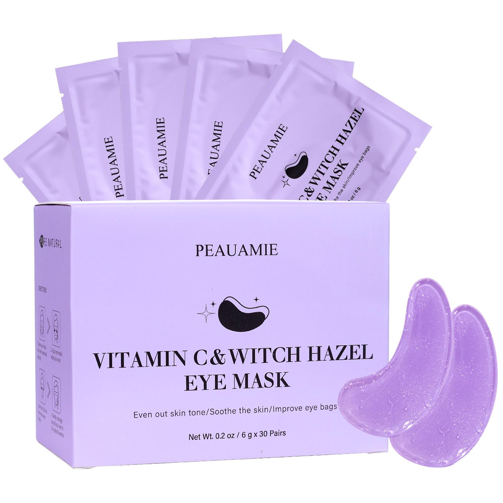 PEAUAMIE Under Eye Patches Collagen and Peptide Eye Mask for Dark Circles and Puffiness,Face Mask Skin Care Products 30 Pairs
