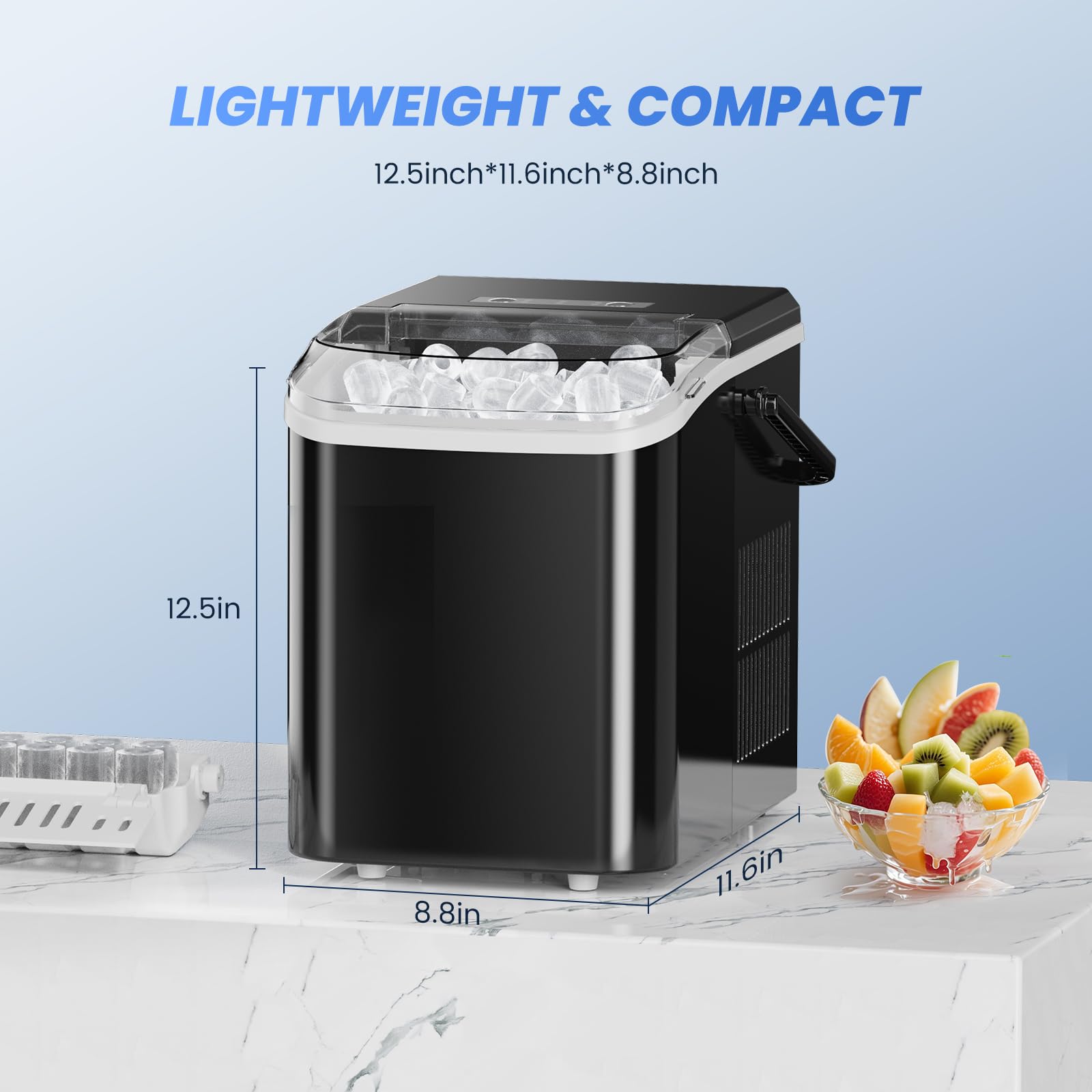 NEWBULIG Ice Makers Countertop with Handle, Portable Ice Machine, 9 Bullet Ice Cubes in 6 Mins, 26lbs in 24Hrs, Auto-Cleaning, with Basket and Scoop, for Home, Kitchen, RV, Camping,Black