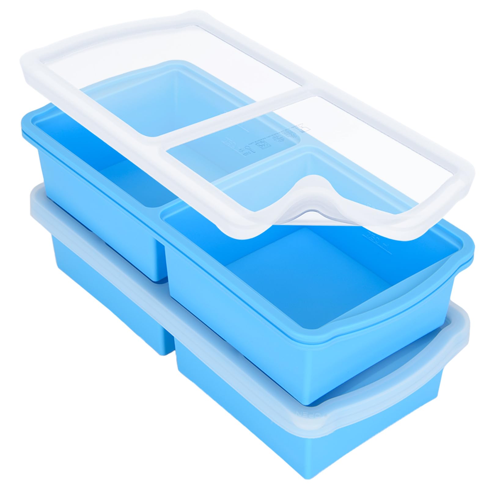 ZIP STANDING Silicone Freezer Trays with Lid,1-cup Soup Freezer Container large Ice Cube Molds with Reinforced Steel Ring Top for freezing Soup Sauce Broth Leftovers oven Dishwasher -Safe(2-Pack)