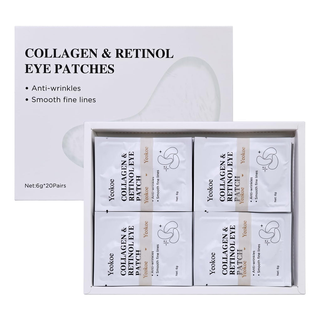 Yeokoe Under Eye Patches for Dark Circles,Eye Mask for Puffy Eyes With Collagen,Retinol,Vitmin C,Hyaluronic Acid and Niacinamide Face Masks Skincare Spa Gifts for Woman 20Pairs