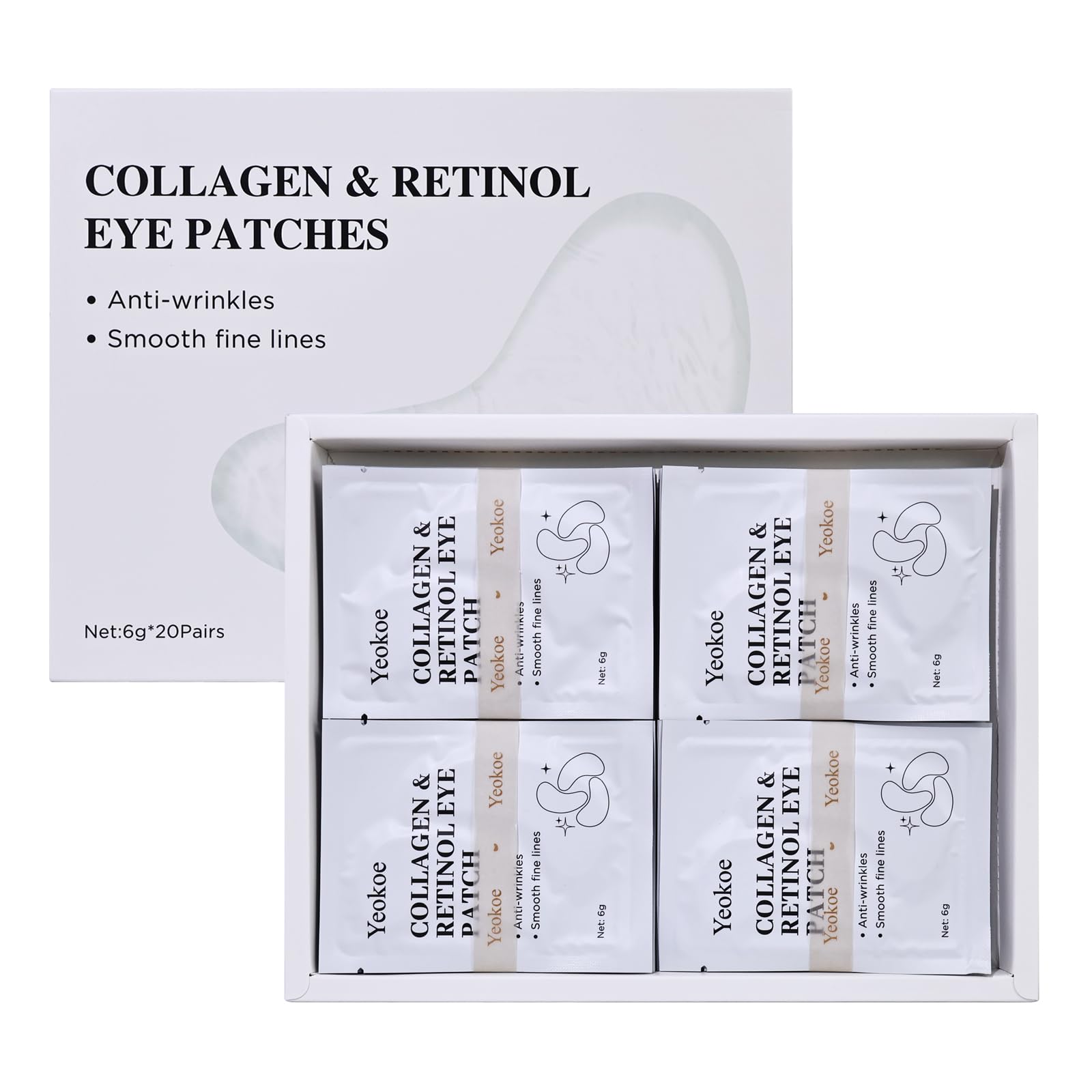 Yeokoe Under Eye Patches for Dark Circles,Eye Mask for Puffy Eyes With Collagen,Retinol,Vitmin C,Hyaluronic Acid and Niacinamide Face Masks Skincare Spa Gifts for Woman 20Pairs