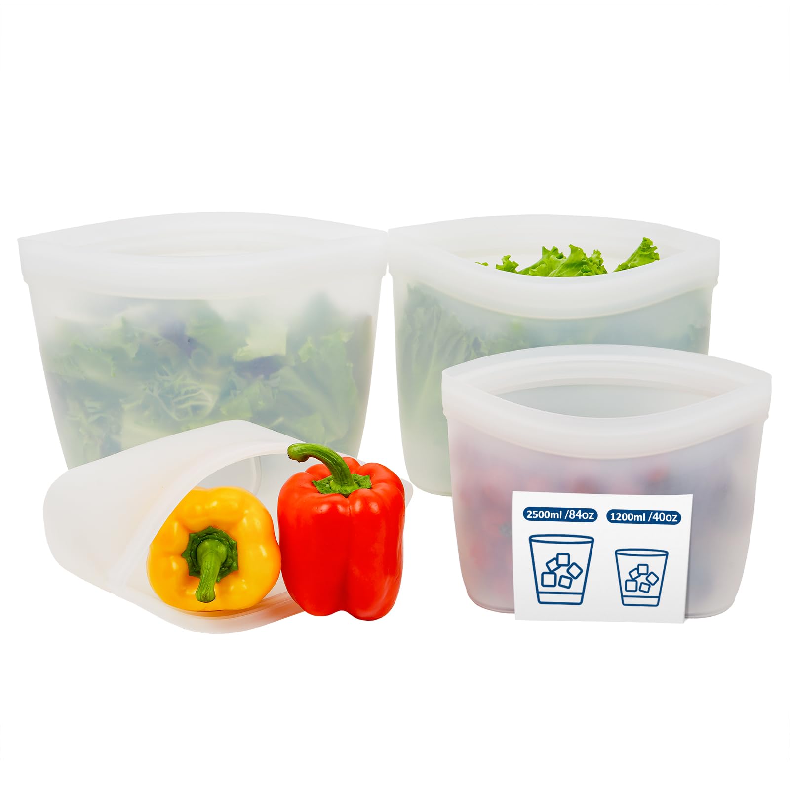 Silicone Bags for Food Storage, Reusable Zip Lock Bags Silicone Food Storage Containers, Freezer Microwave Oven Dishwasher Safe, Plastice BPA-Free 5 Pack (40oz 20oz 12oz 17oz 34oz)