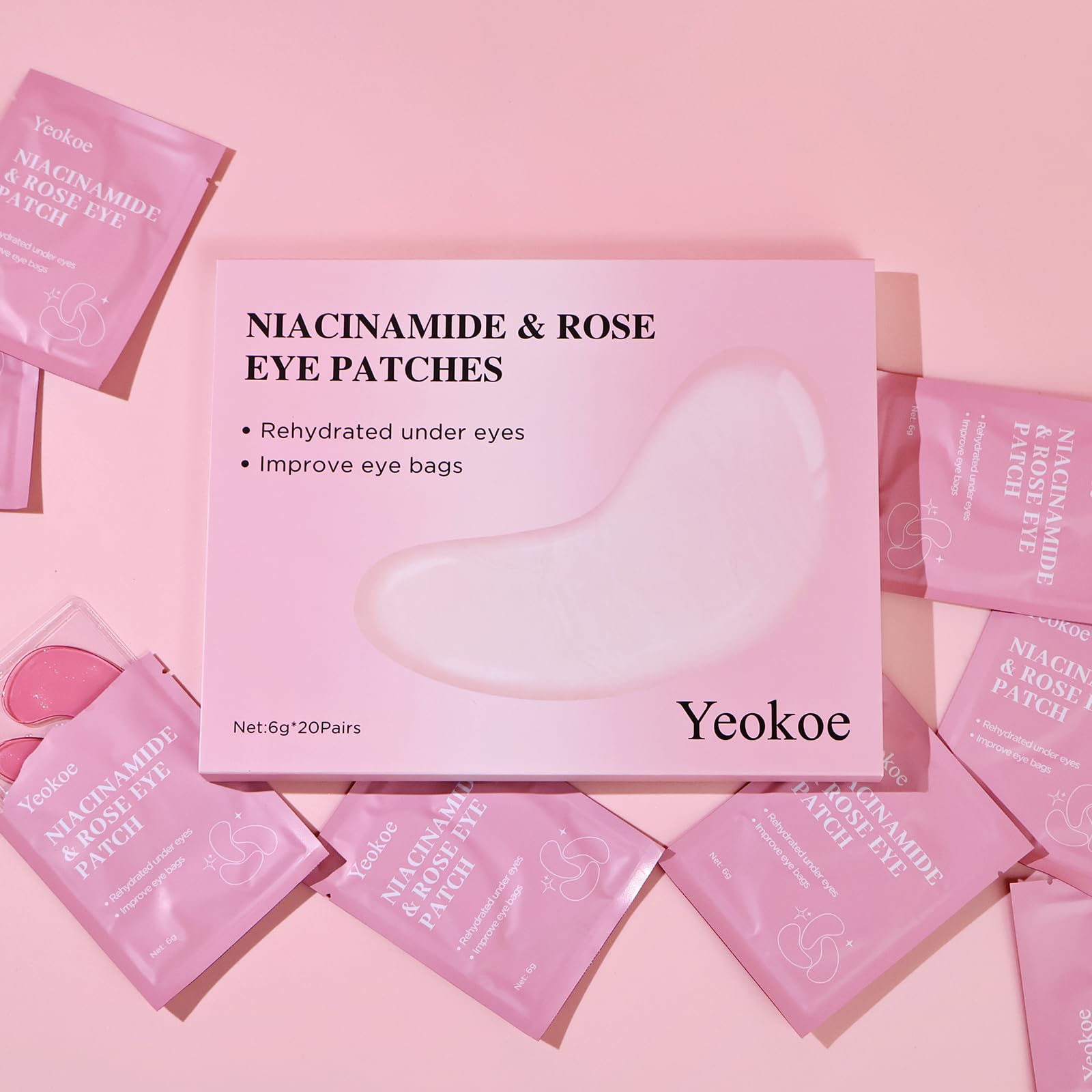 Yeokoe Under Eye Patches for Dark Circles,Eye Mask for Puffy Eyes With Collagen,Retinol,Vitmin C,Hyaluronic Acid and Niacinamide Face Masks Skincare Spa Gifts for Woman 20Pairs
