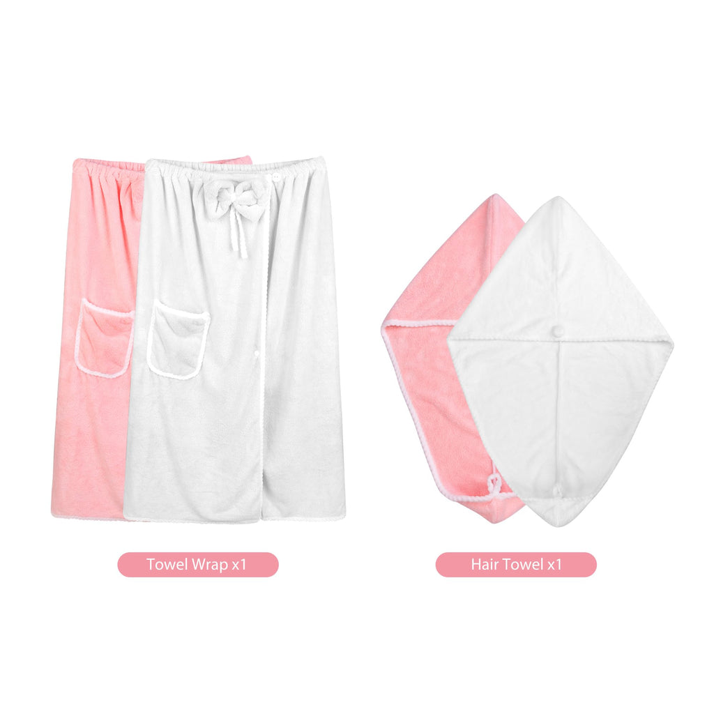 Towel Wrap Women Shower Robe Adjustable Closure Bathrobe with Hair Drying Towel & Spa Wraps