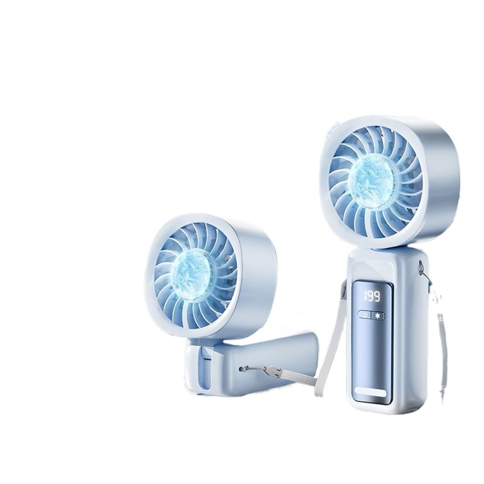 Portable Folding Small Fan Handheld Digital Display USB Charging Hanging Neck Cooling Outdoor