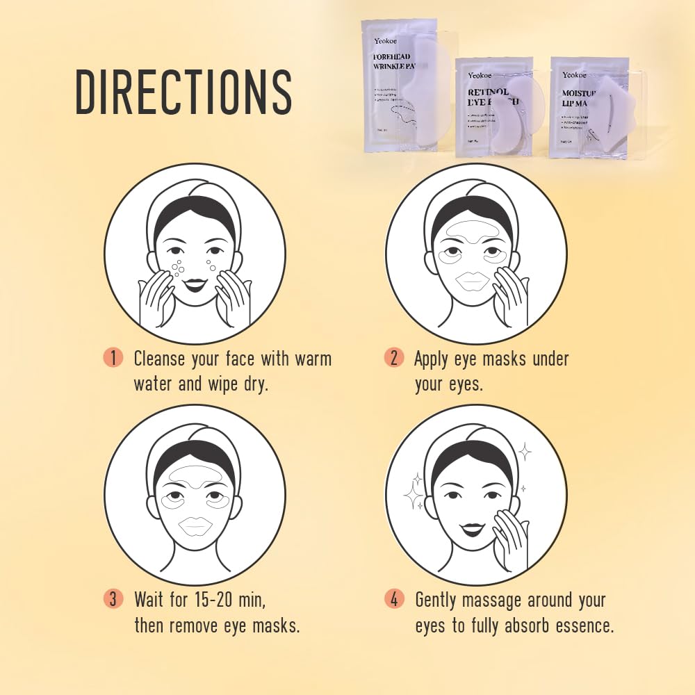 Yeokoe Under Eye Patches for Dark Circles,Eye Mask for Puffy Eyes With Collagen,Retinol,Vitmin C,Hyaluronic Acid and Niacinamide Face Masks Skincare Spa Gifts for Woman 20Pairs